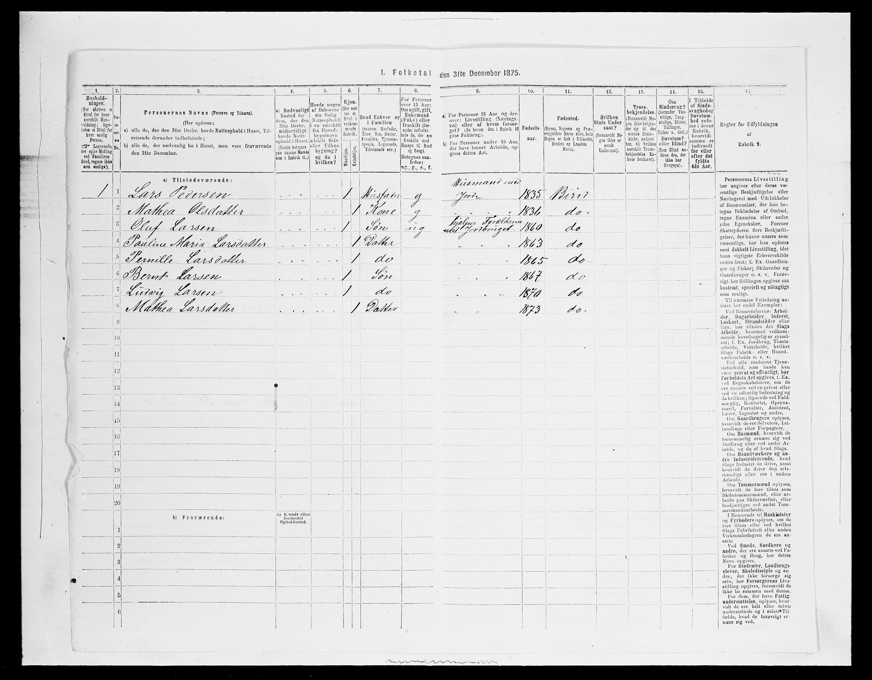 SAH, 1875 census for 0525P Biri, 1875, p. 718