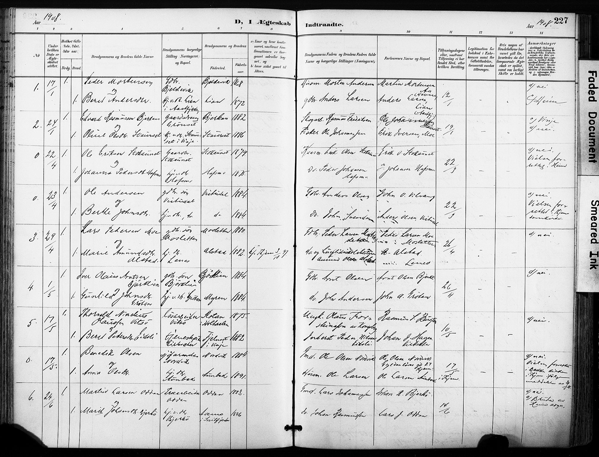 Ministerialprotokoller, klokkerbøker og fødselsregistre - Sør-Trøndelag, SAT/A-1456/630/L0497: Parish register (official) no. 630A10, 1896-1910, p. 227