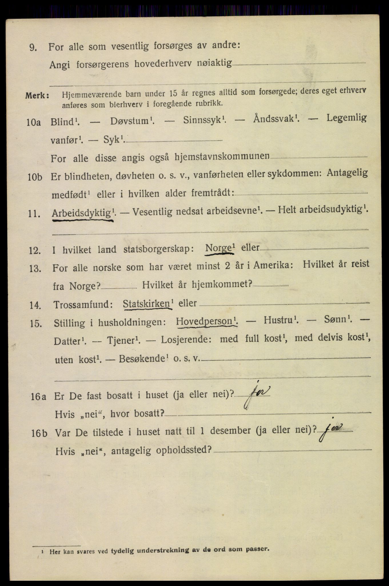 SAH, 1920 census for Lillehammer, 1920, p. 9427