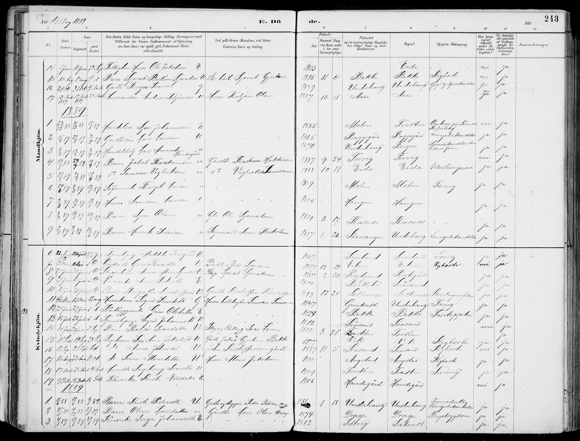 Strandebarm sokneprestembete, SAB/A-78401/H/Haa: Parish register (official) no. E  1, 1886-1908, p. 243