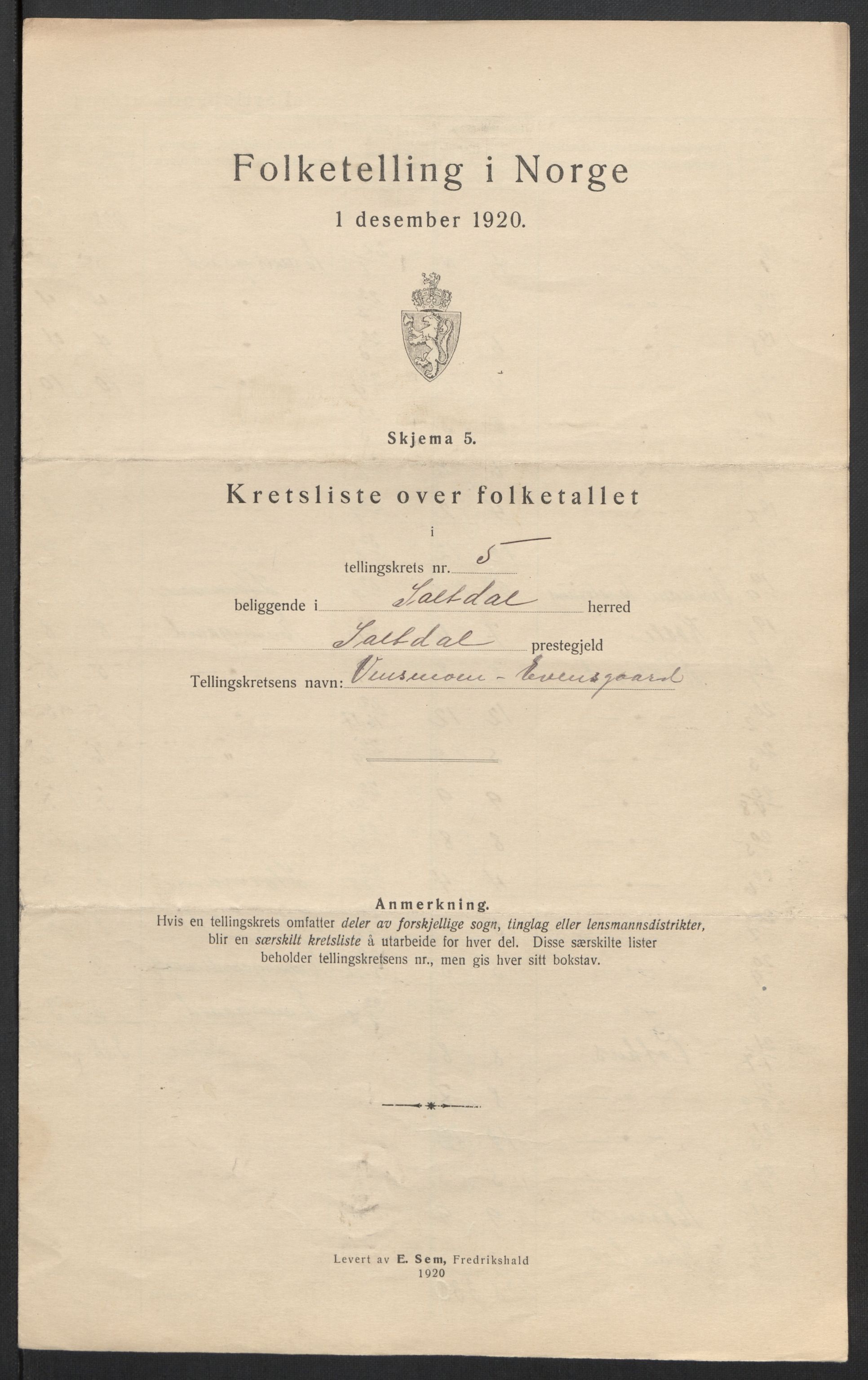 SAT, 1920 census for Saltdal, 1920, p. 41