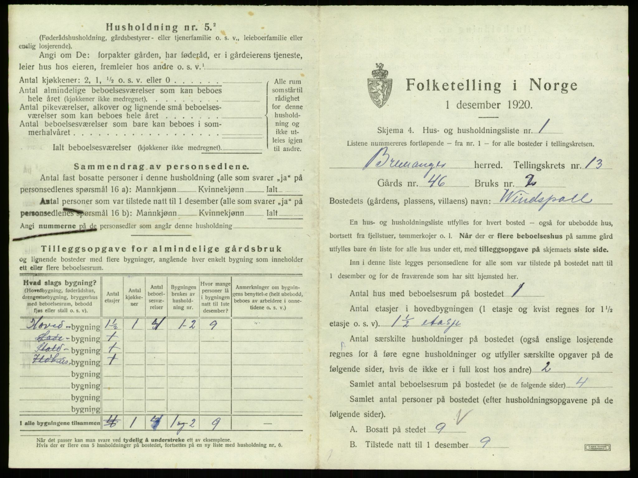 SAB, 1920 census for Bremanger, 1920, p. 891