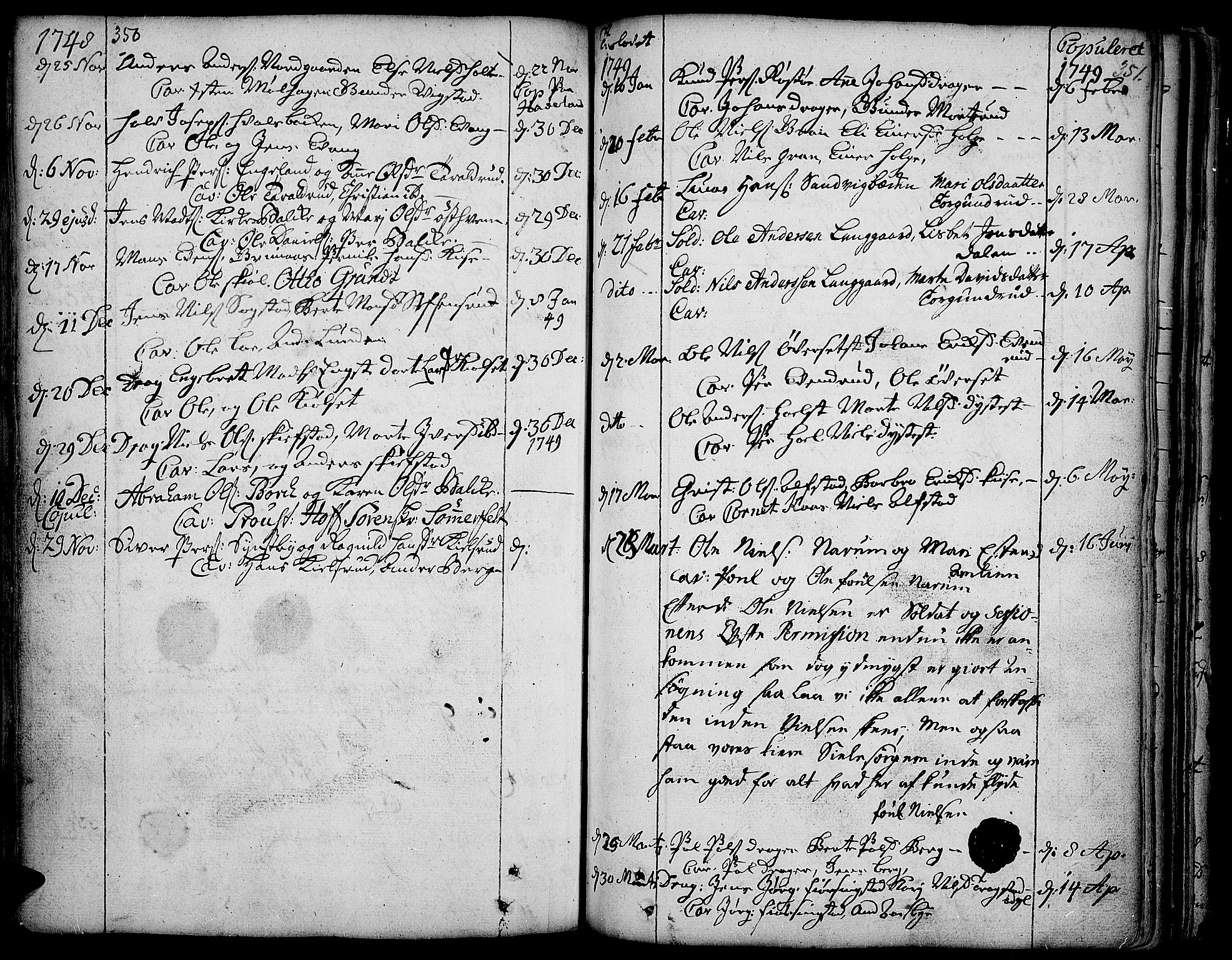 Toten prestekontor, SAH/PREST-102/H/Ha/Haa/L0003: Parish register (official) no. 3, 1734-1751, p. 350-351
