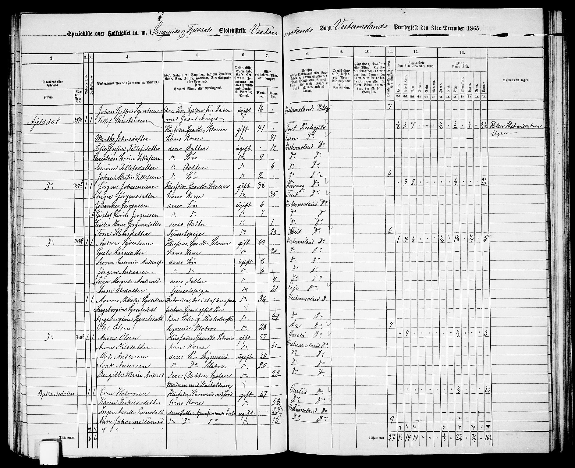 RA, 1865 census for Vestre Moland/Vestre Moland, 1865, p. 28