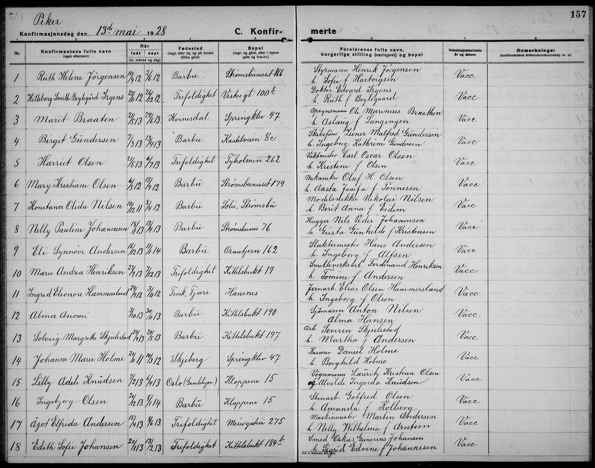 Arendal sokneprestkontor, Trefoldighet, SAK/1111-0040/F/Fb/L0008: Parish register (copy) no. B 8, 1928-1939, p. 157