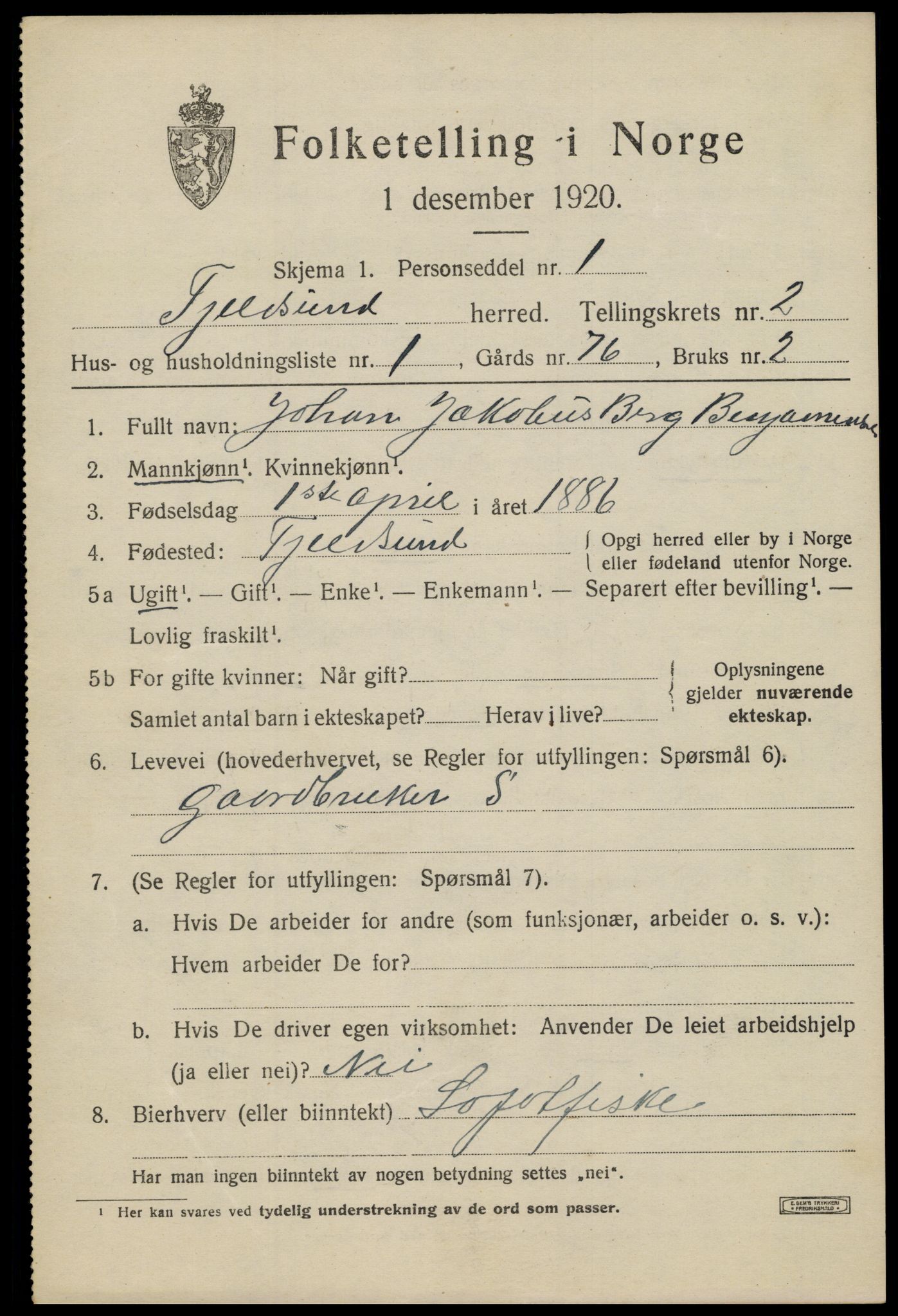 SAT, 1920 census for Tjeldsund, 1920, p. 1148