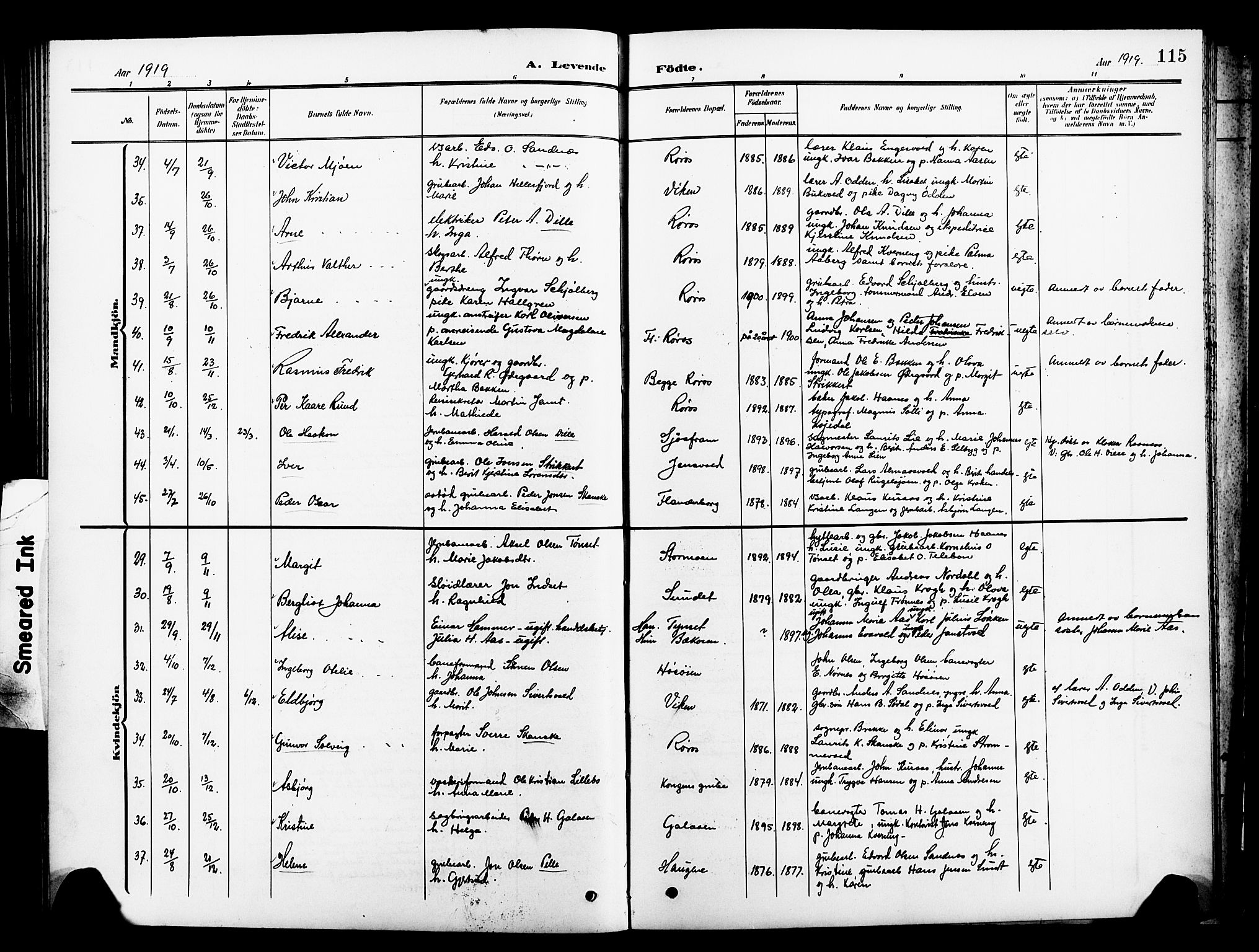 Ministerialprotokoller, klokkerbøker og fødselsregistre - Sør-Trøndelag, AV/SAT-A-1456/681/L0942: Parish register (copy) no. 681C06, 1906-1925, p. 115