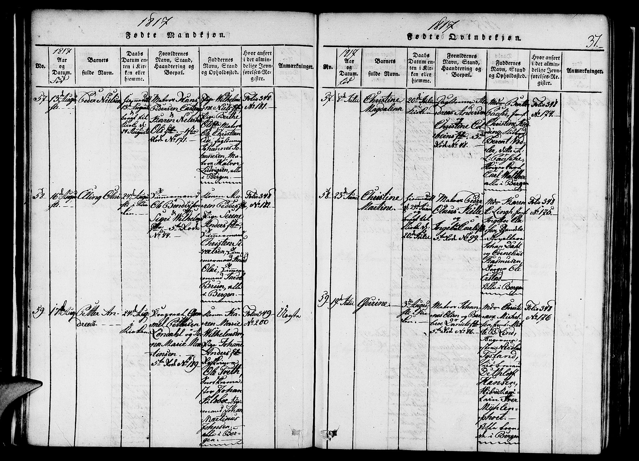 Nykirken Sokneprestembete, SAB/A-77101/H/Haa/L0011: Parish register (official) no. A 11, 1816-1821, p. 37