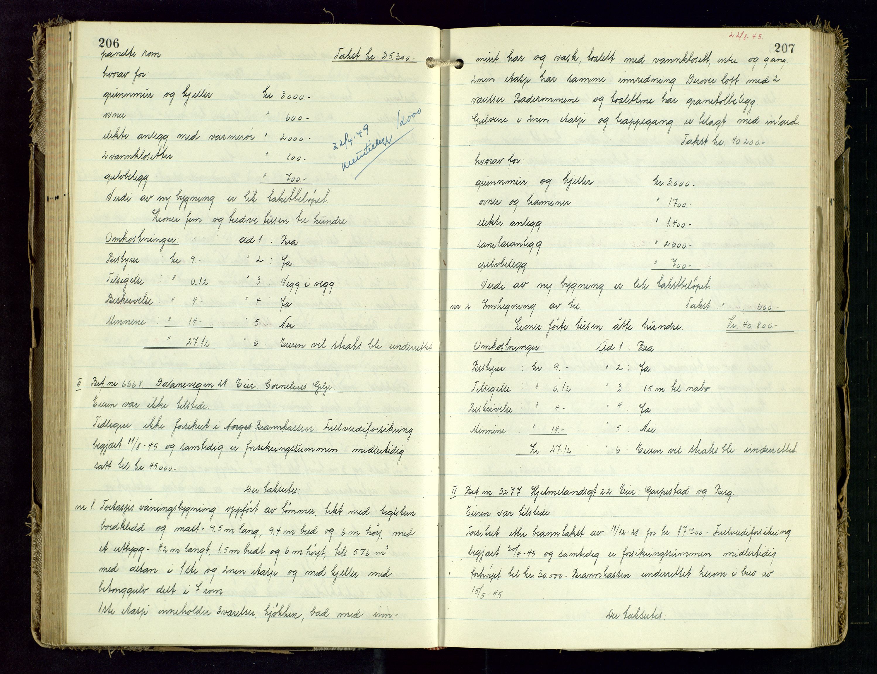 Norges Brannkasse Stavanger, AV/SAST-A-102143/F/Fd/L0031: Branntaksprotokoll nr. 42, 1945-1946, p. 206-207