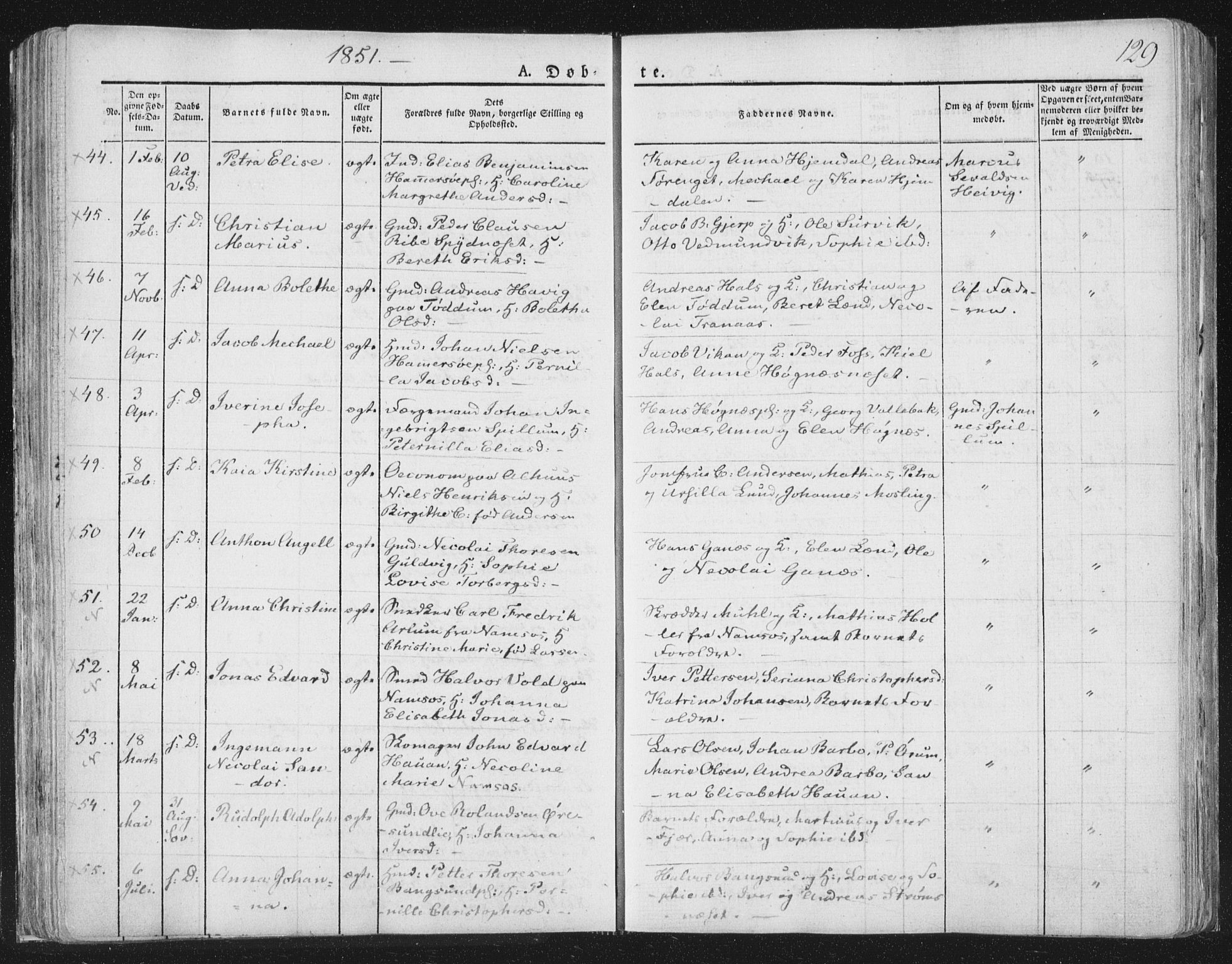 Ministerialprotokoller, klokkerbøker og fødselsregistre - Nord-Trøndelag, AV/SAT-A-1458/764/L0551: Parish register (official) no. 764A07a, 1824-1864, p. 129