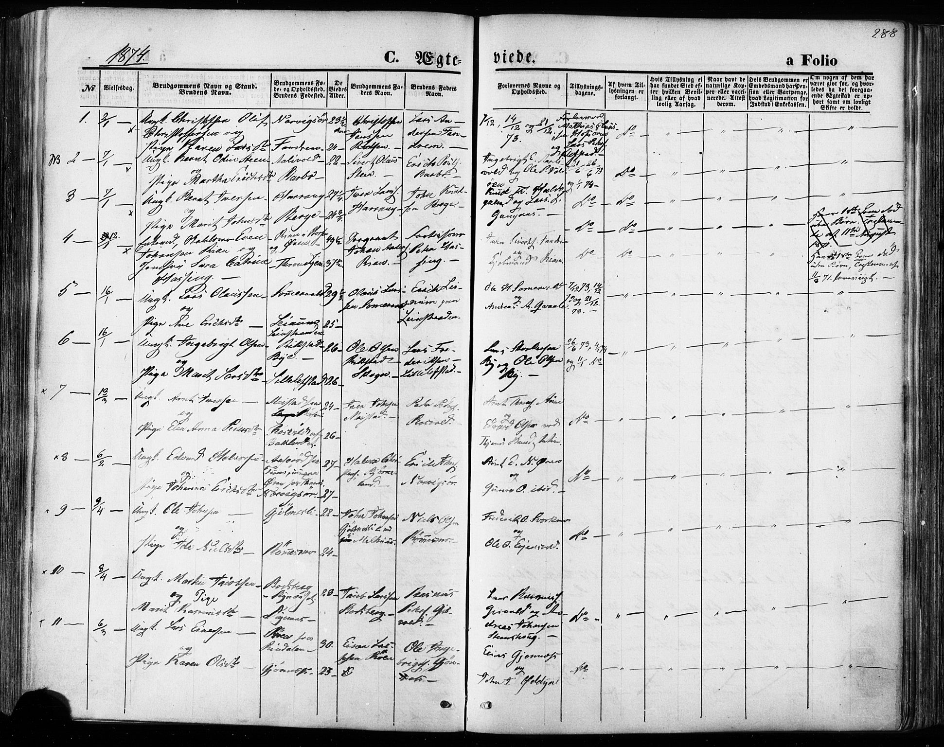 Ministerialprotokoller, klokkerbøker og fødselsregistre - Sør-Trøndelag, SAT/A-1456/668/L0807: Parish register (official) no. 668A07, 1870-1880, p. 288