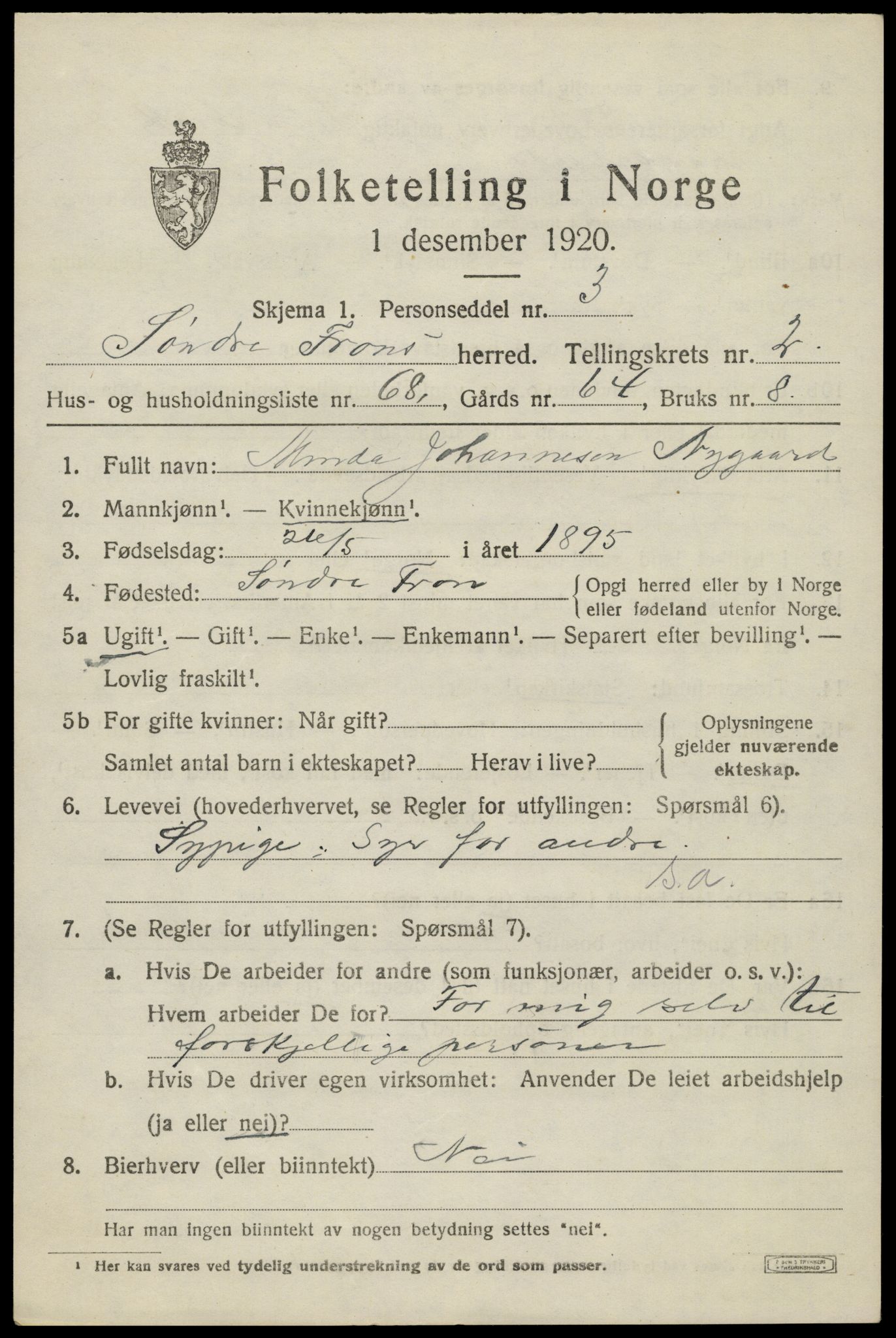 SAH, 1920 census for Sør-Fron, 1920, p. 2715
