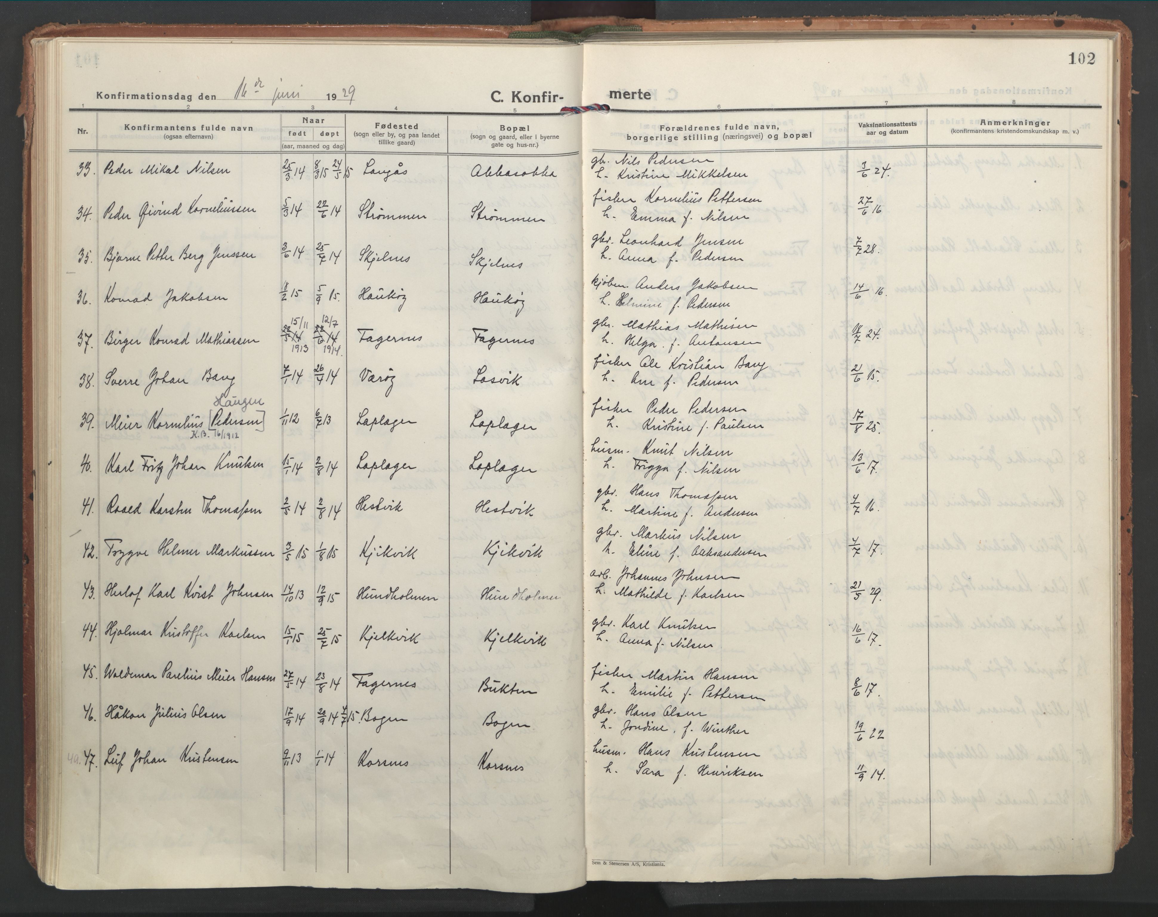 Ministerialprotokoller, klokkerbøker og fødselsregistre - Nordland, AV/SAT-A-1459/861/L0873: Parish register (official) no. 861A08, 1923-1932, p. 102