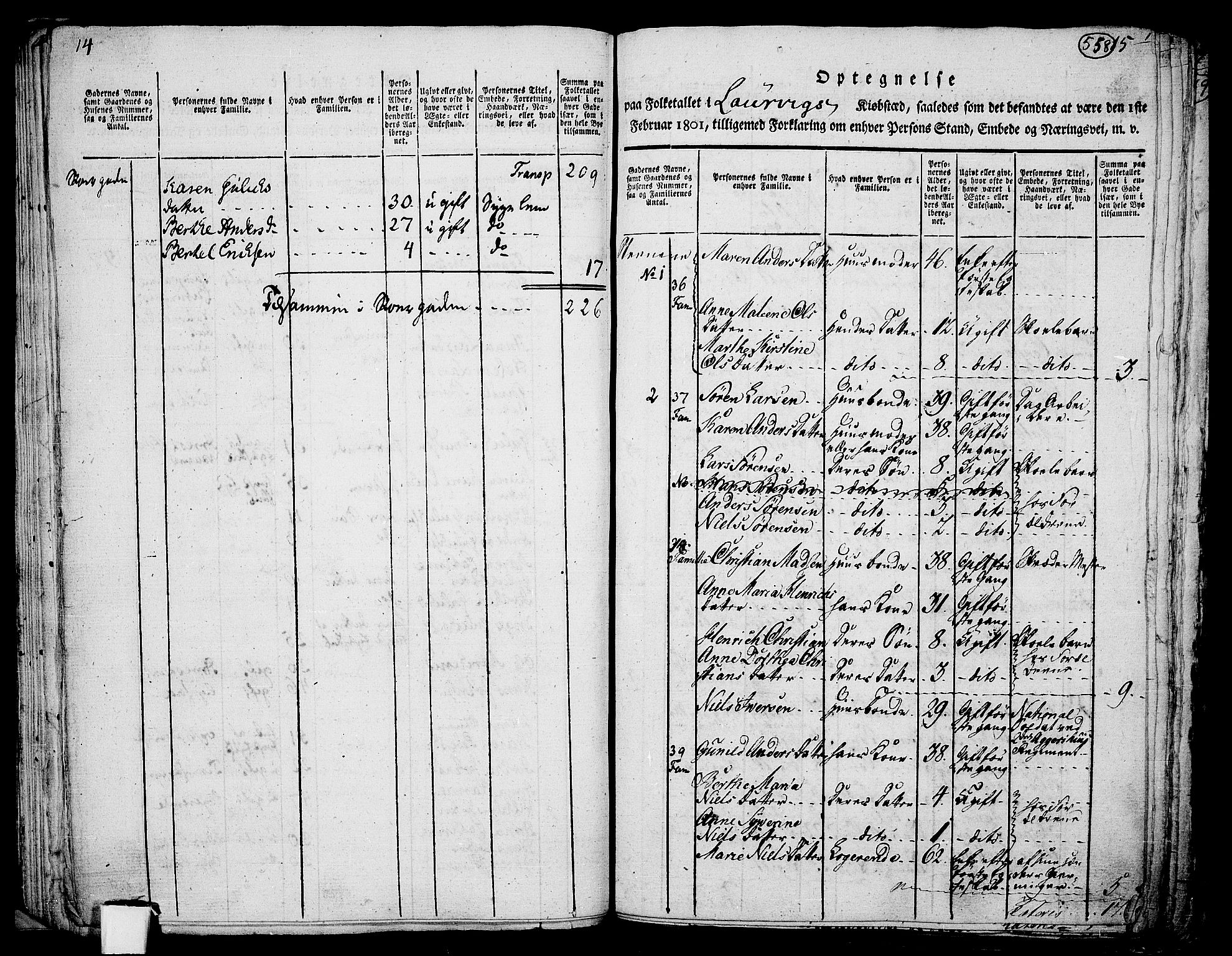 RA, 1801 census for 0707P Larvik, 1801, p. 557b-558a