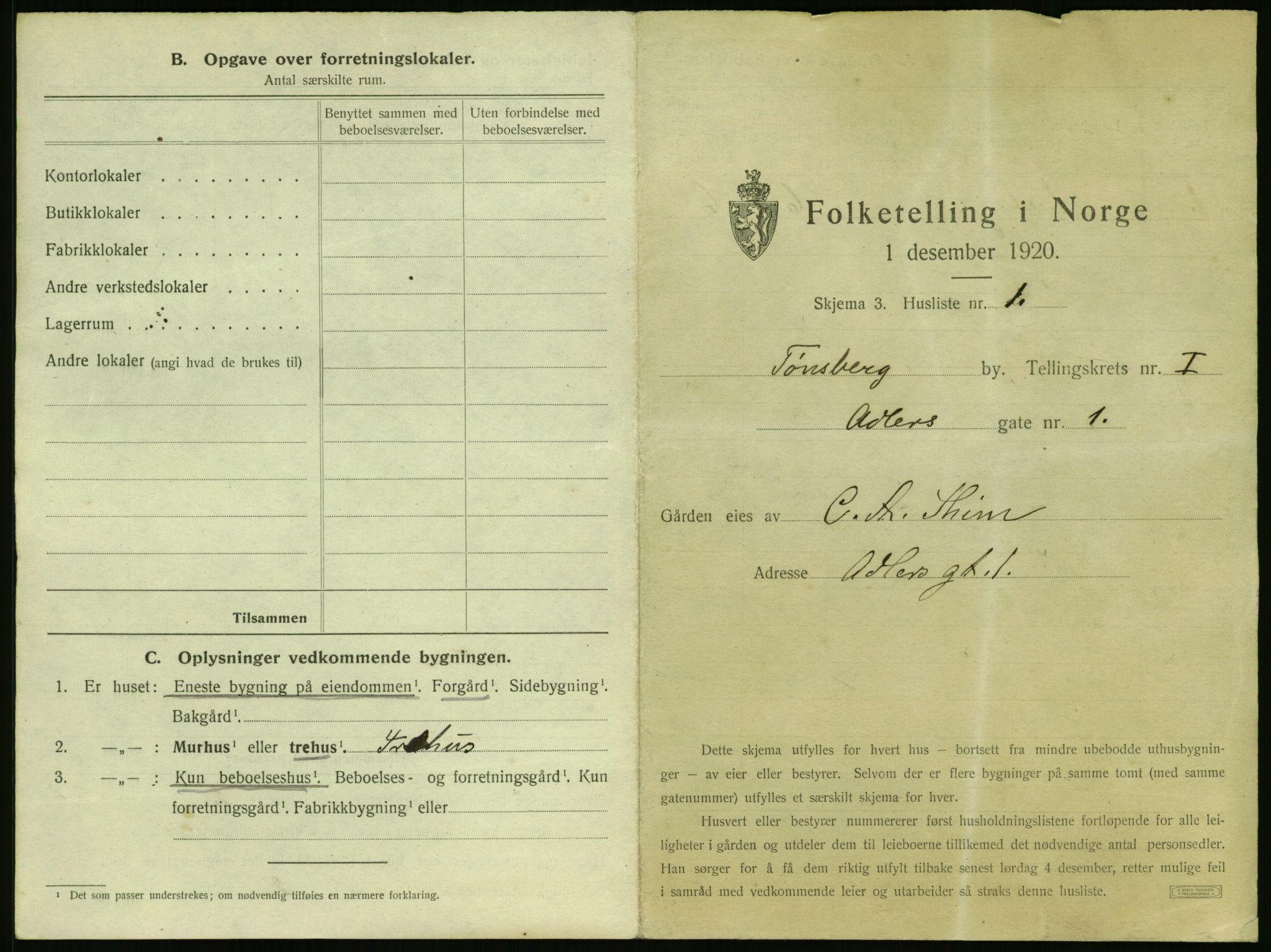 SAKO, 1920 census for Tønsberg, 1920, p. 61