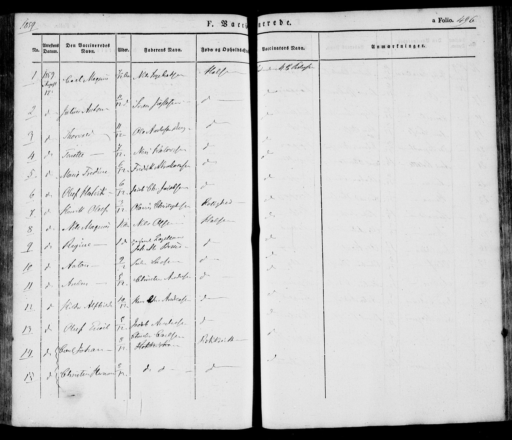 Tjølling kirkebøker, SAKO/A-60/F/Fa/L0006: Parish register (official) no. 6, 1835-1859, p. 496
