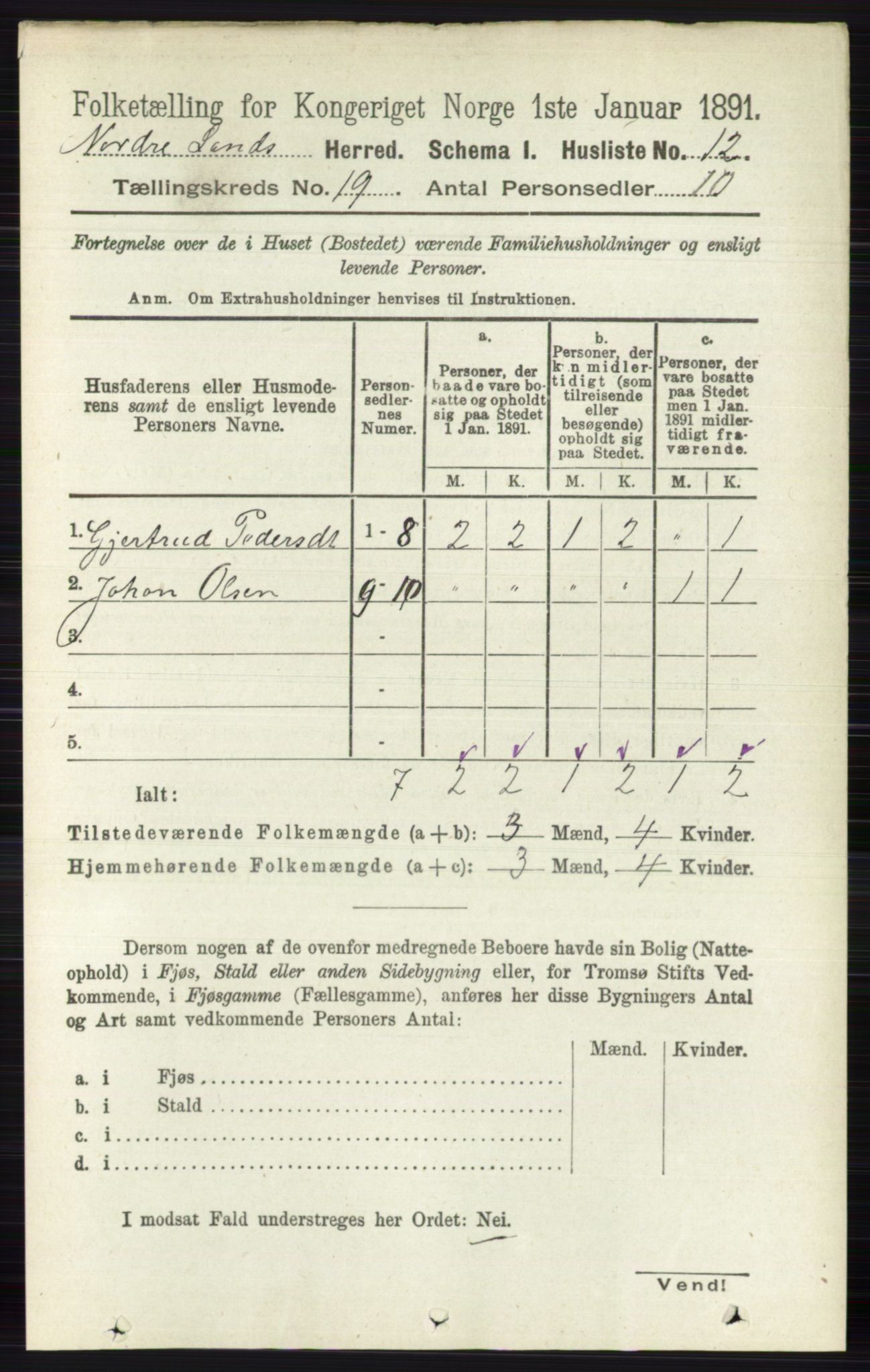 RA, 1891 census for 0538 Nordre Land, 1891, p. 4605