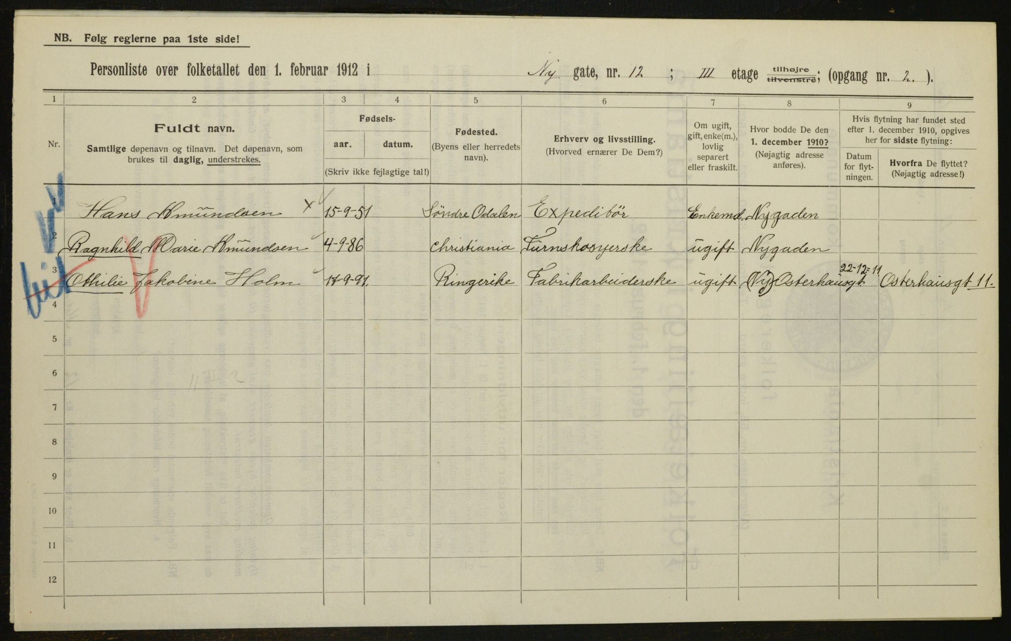 OBA, Municipal Census 1912 for Kristiania, 1912, p. 74688