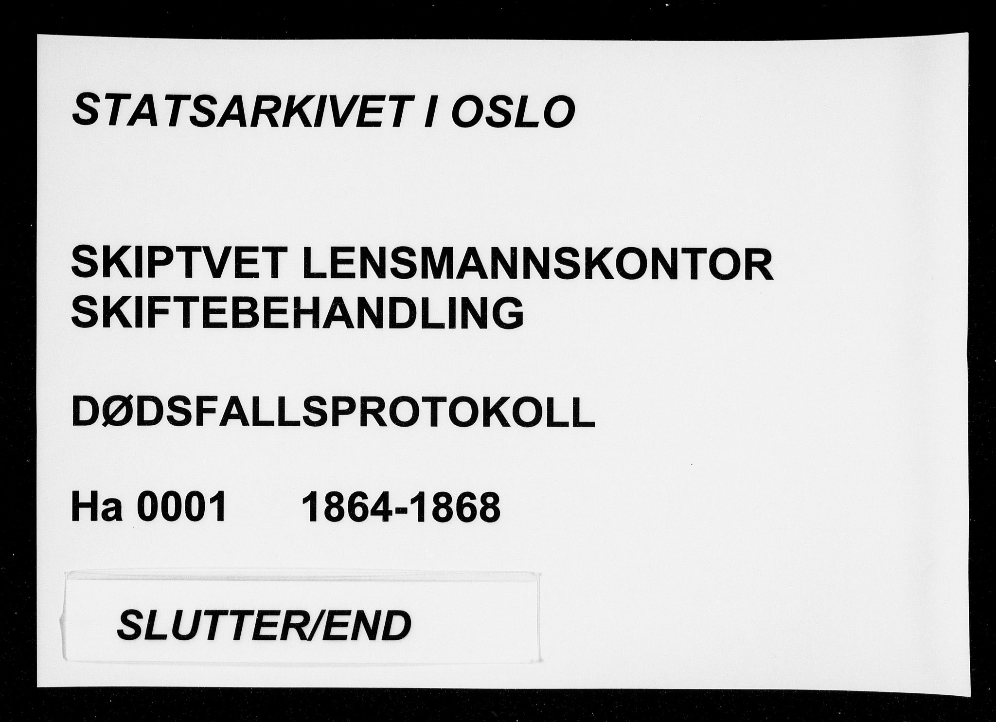 Skiptvet lensmannskontor, SAO/A-10080/H/Ha/L0001: Dødsfallsprotokoll, 1864-1868