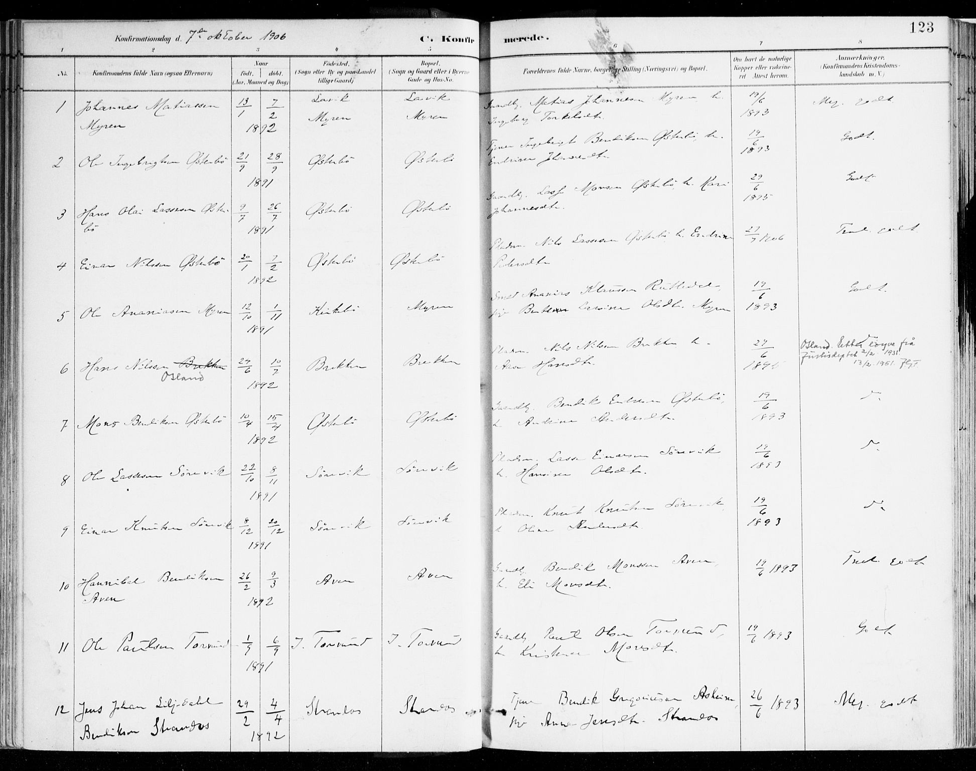 Lavik sokneprestembete, AV/SAB-A-80901: Parish register (official) no. B 1, 1882-1908, p. 123