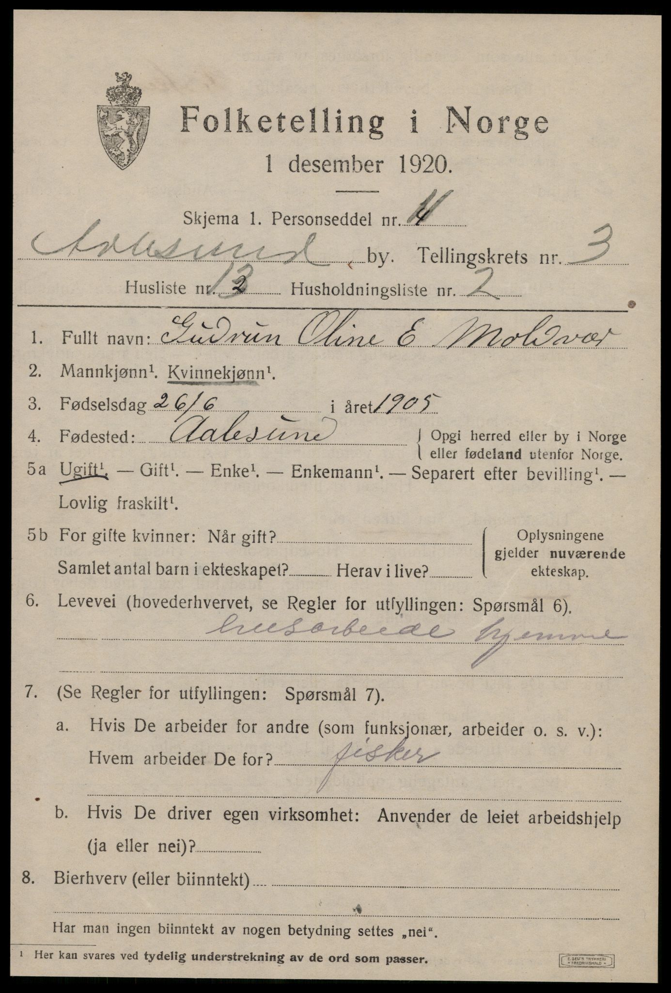 SAT, 1920 census for Ålesund, 1920, p. 12610