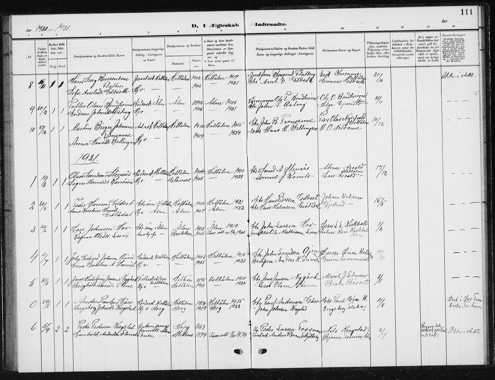 Ministerialprotokoller, klokkerbøker og fødselsregistre - Sør-Trøndelag, AV/SAT-A-1456/685/L0979: Parish register (copy) no. 685C04, 1908-1933, p. 111