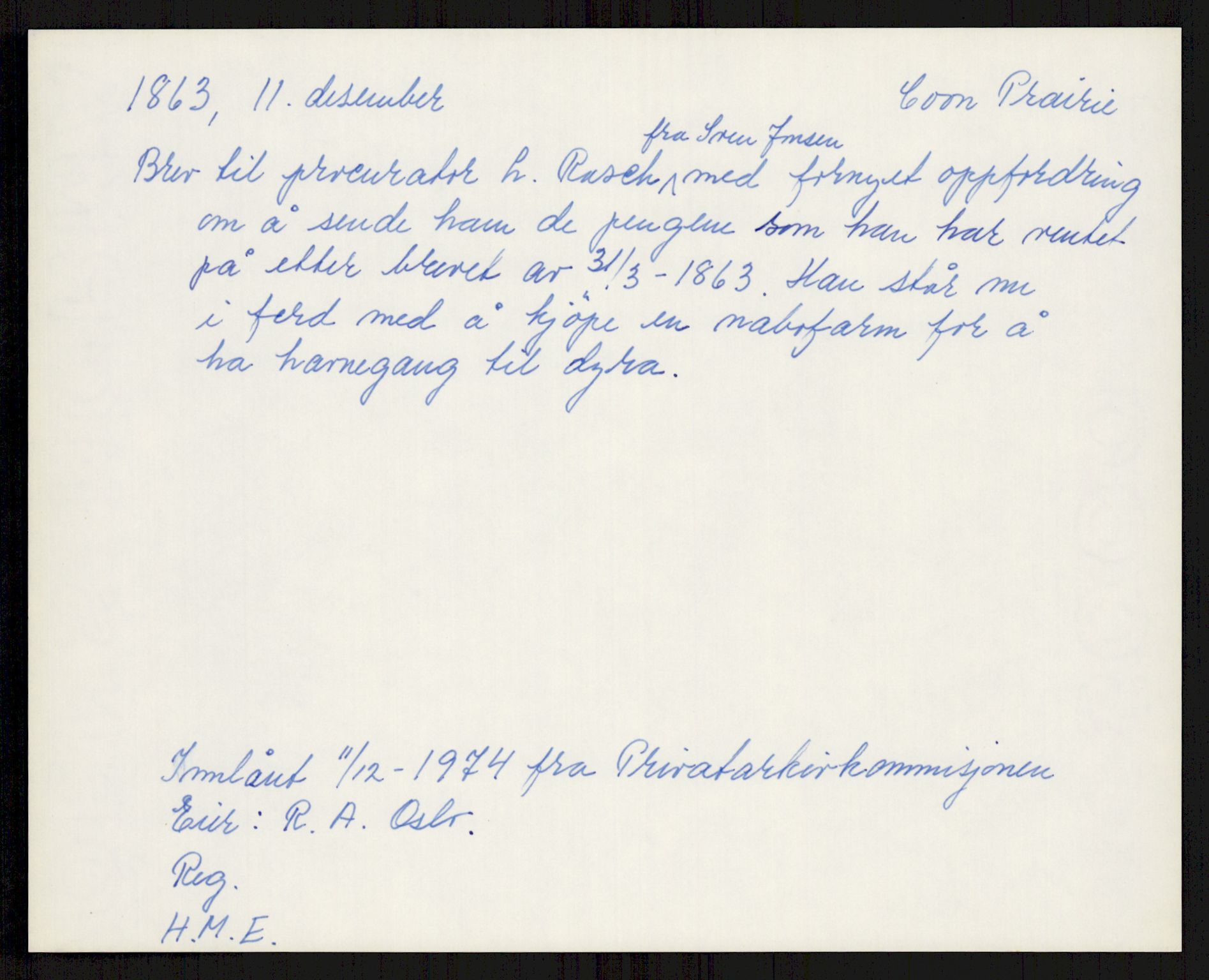 Samlinger til kildeutgivelse, Amerikabrevene, AV/RA-EA-4057/F/L0004: Innlån fra Akershus: Amundsenarkivet - Breen, 1838-1914, p. 20