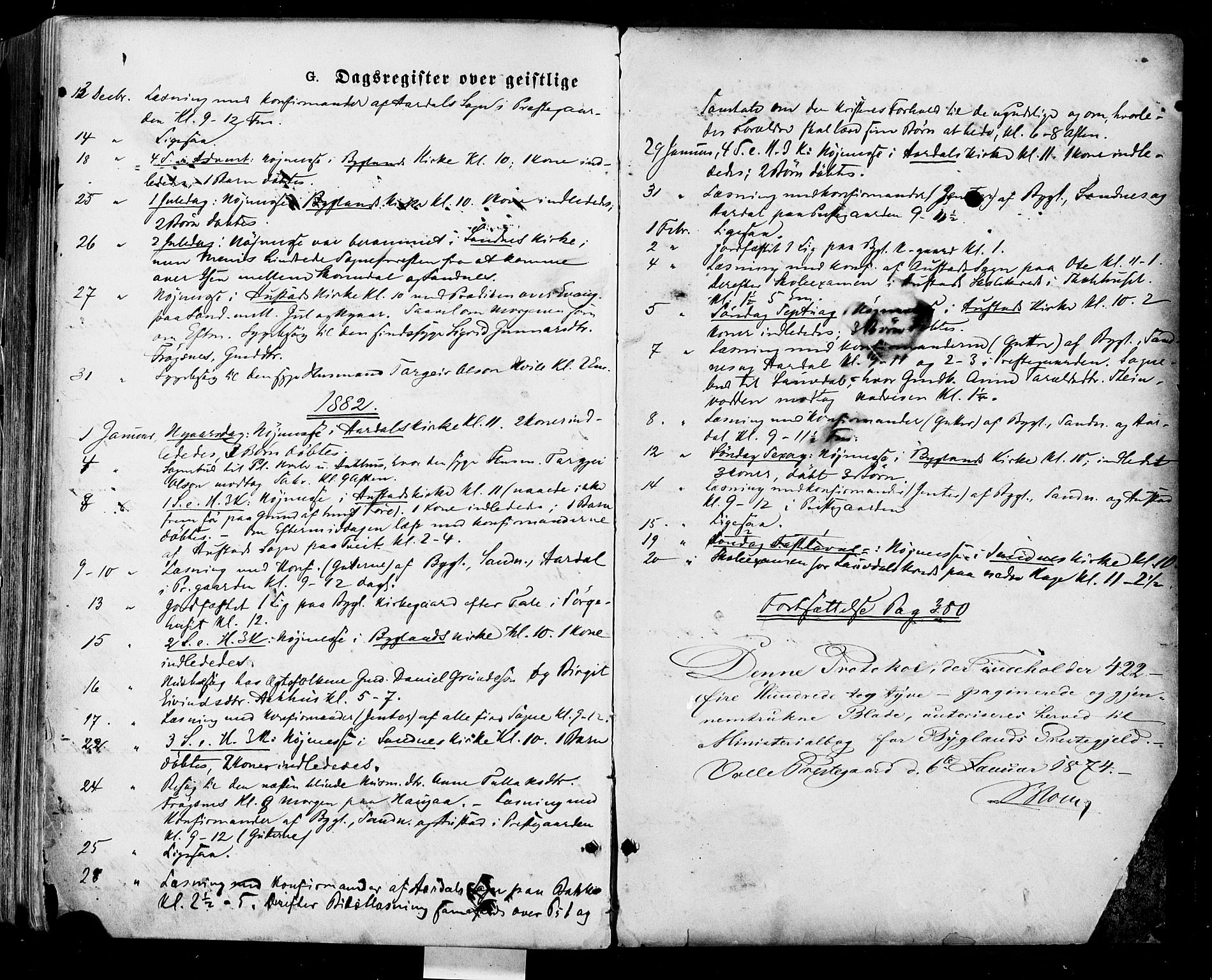 Bygland sokneprestkontor, AV/SAK-1111-0006/F/Fa/Fab/L0006: Parish register (official) no. A 6, 1873-1884, p. 423