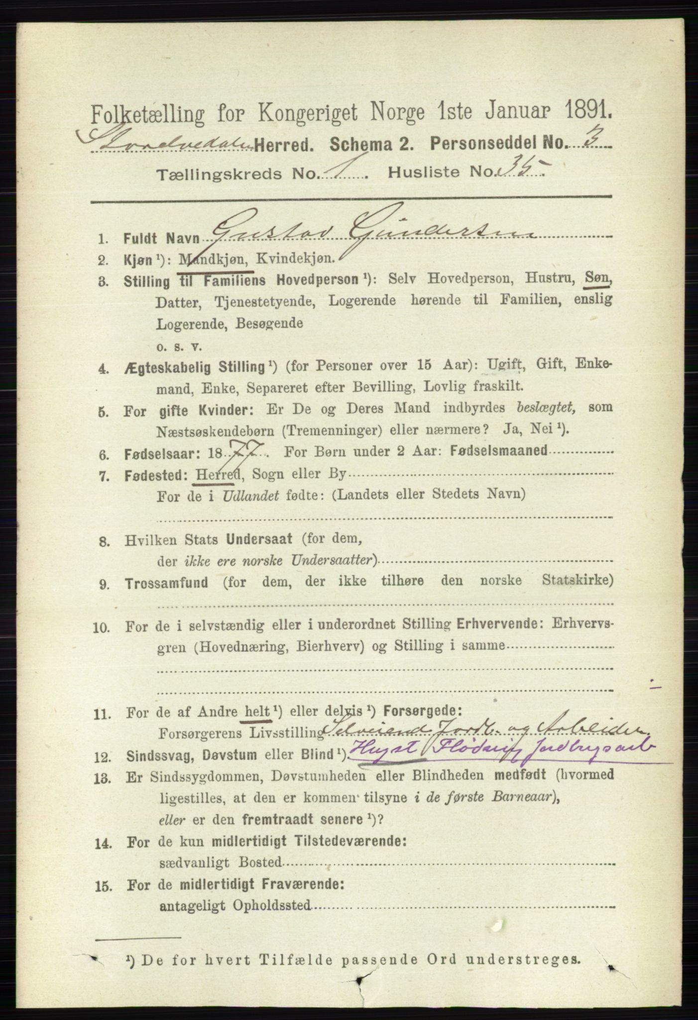 RA, 1891 census for 0430 Stor-Elvdal, 1891, p. 289