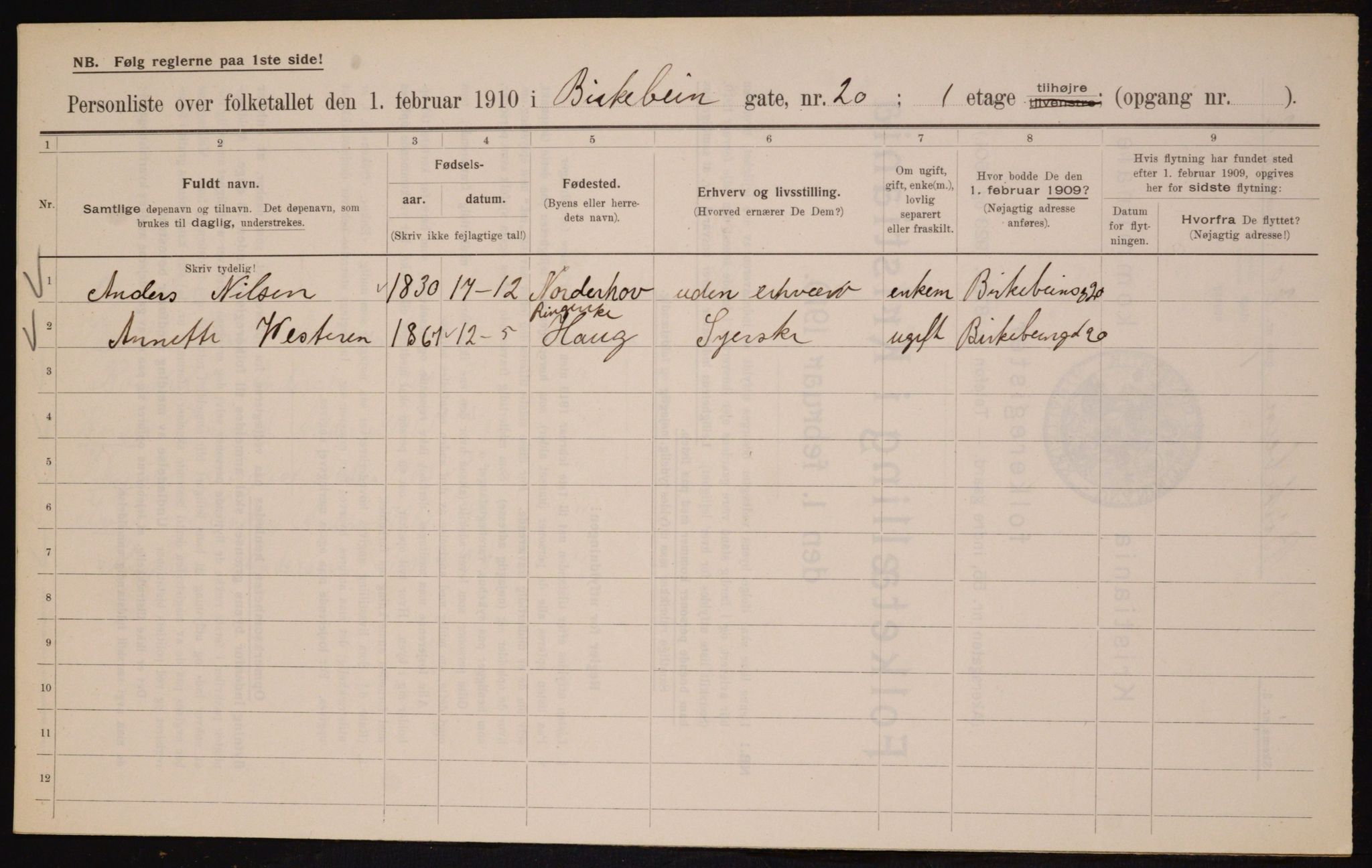 OBA, Municipal Census 1910 for Kristiania, 1910, p. 4816