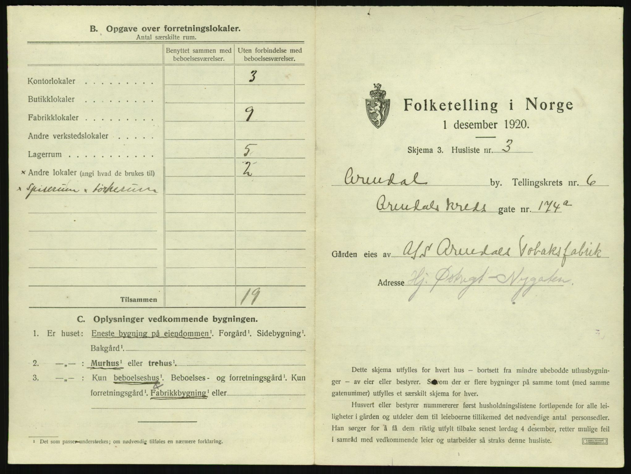 SAK, 1920 census for Arendal, 1920, p. 720