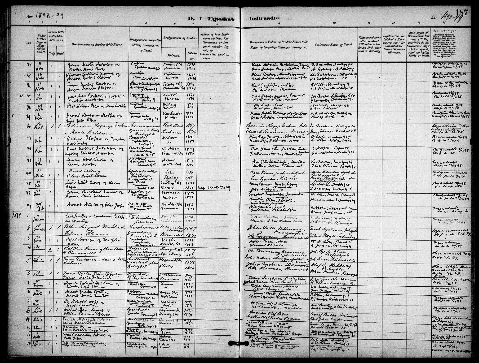 Petrus prestekontor Kirkebøker, AV/SAO-A-10872/F/Fa/L0009: Parish register (official) no. 9, 1897-1911, p. 187