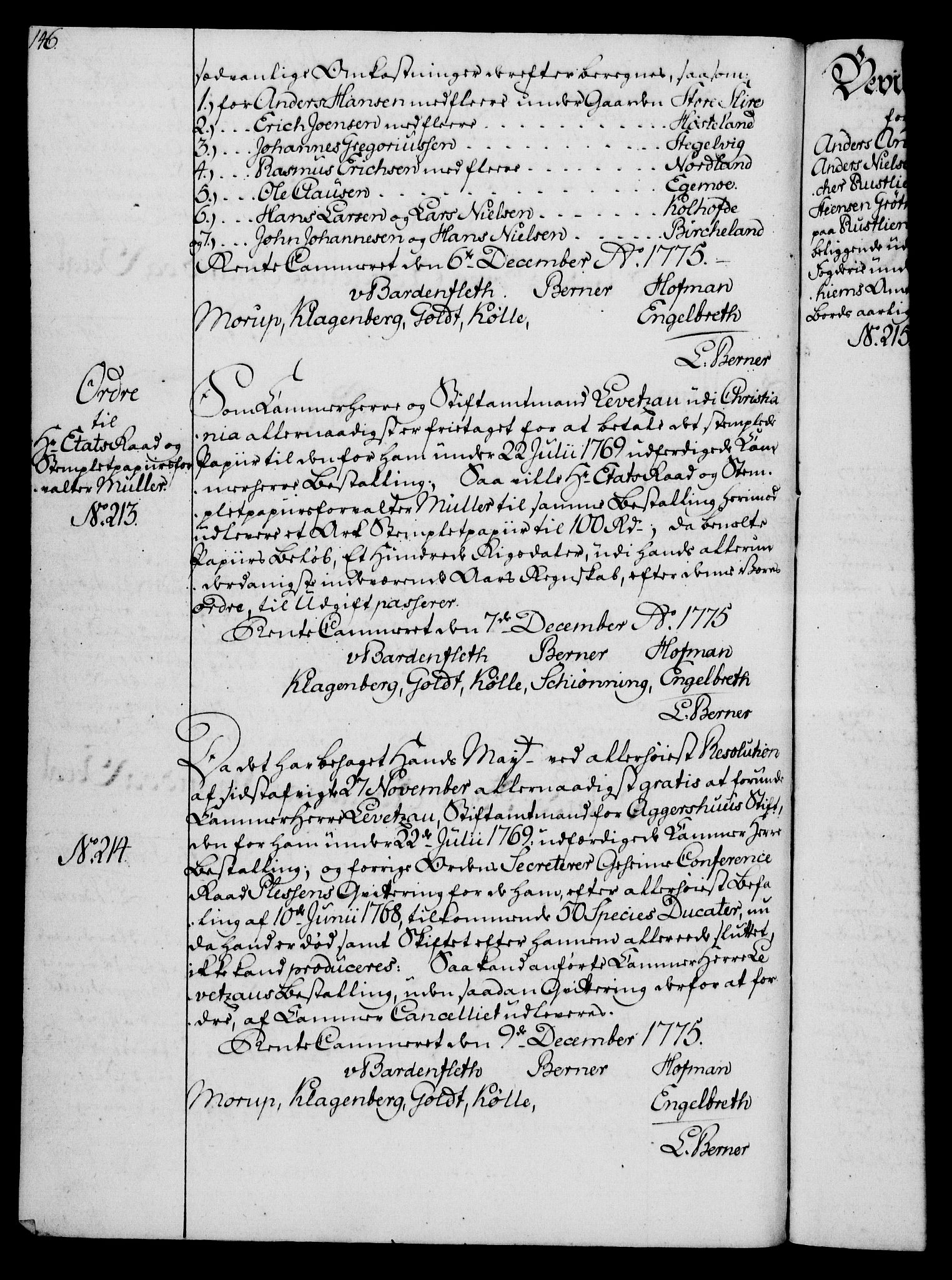 Rentekammeret, Kammerkanselliet, RA/EA-3111/G/Gg/Gga/L0010: Norsk ekspedisjonsprotokoll med register (merket RK 53.10), 1773-1778, p. 146