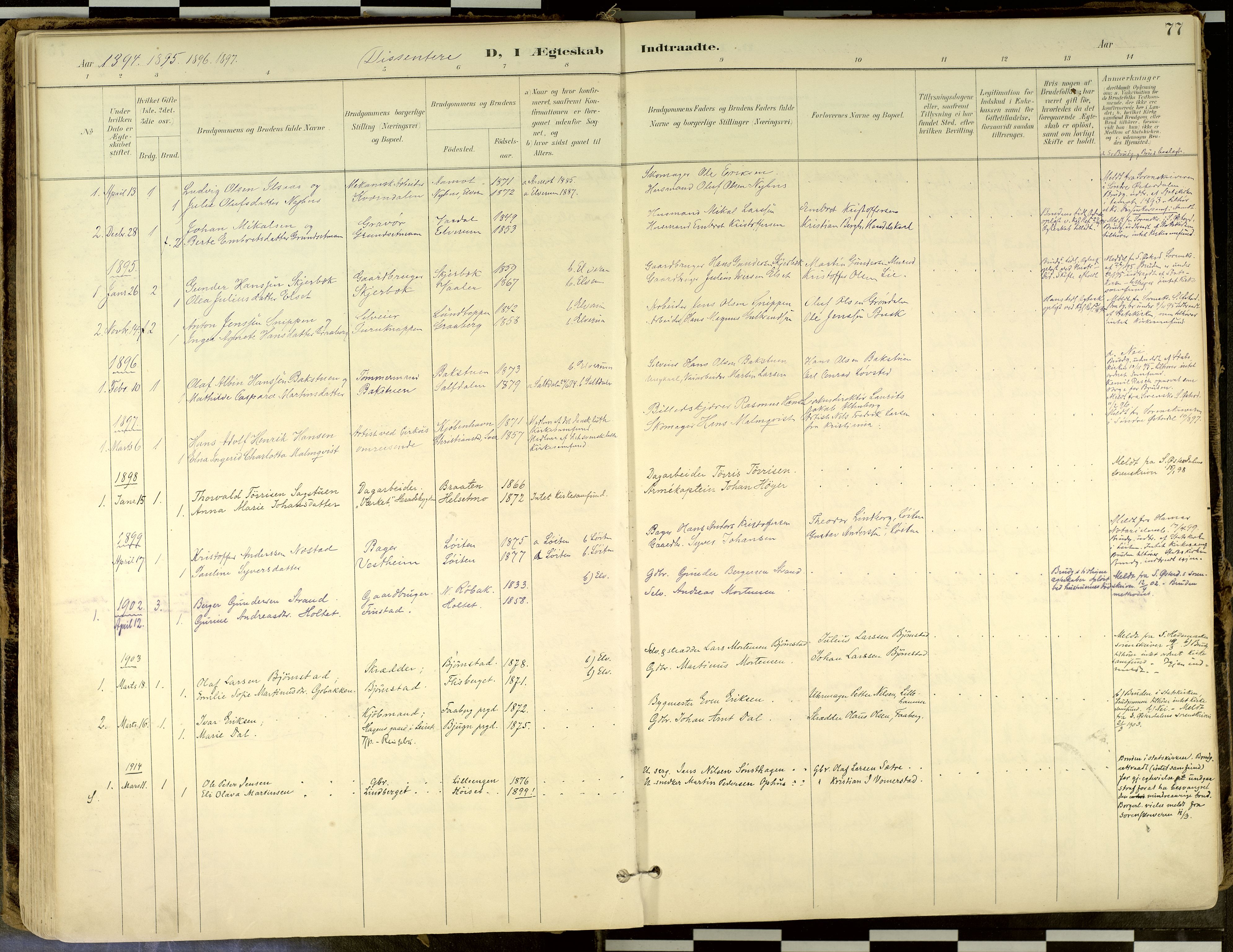 Elverum prestekontor, SAH/PREST-044/H/Ha/Haa/L0018: Parish register (official) no. 18, 1894-1914, p. 77