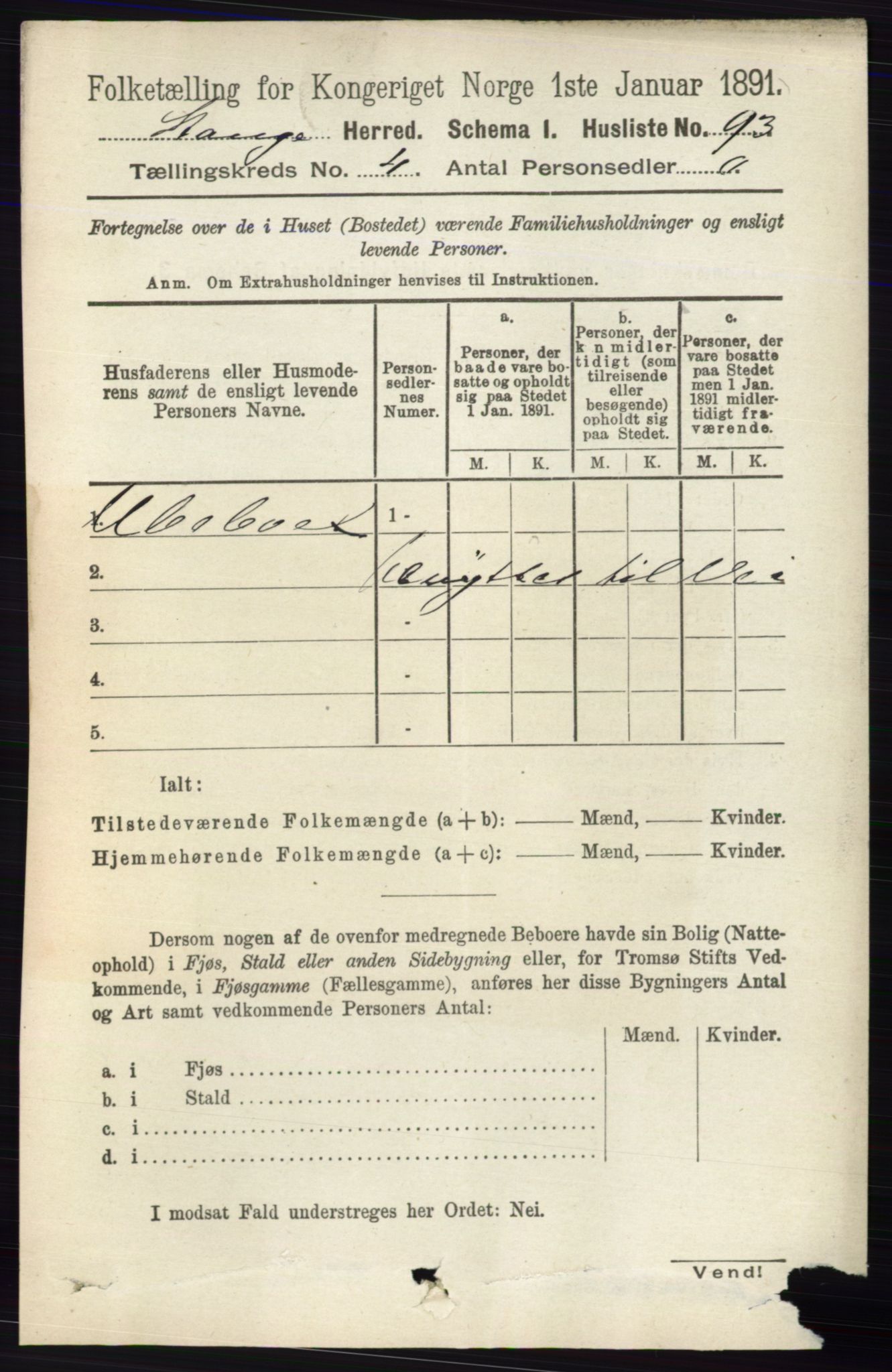 RA, 1891 census for 0417 Stange, 1891, p. 2322