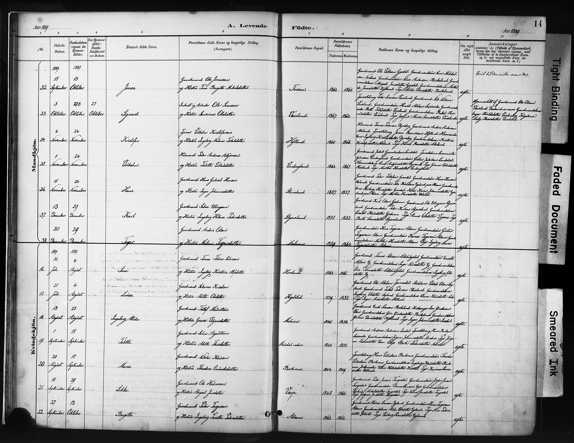 Helleland sokneprestkontor, AV/SAST-A-101810: Parish register (official) no. A 9, 1887-1908, p. 14