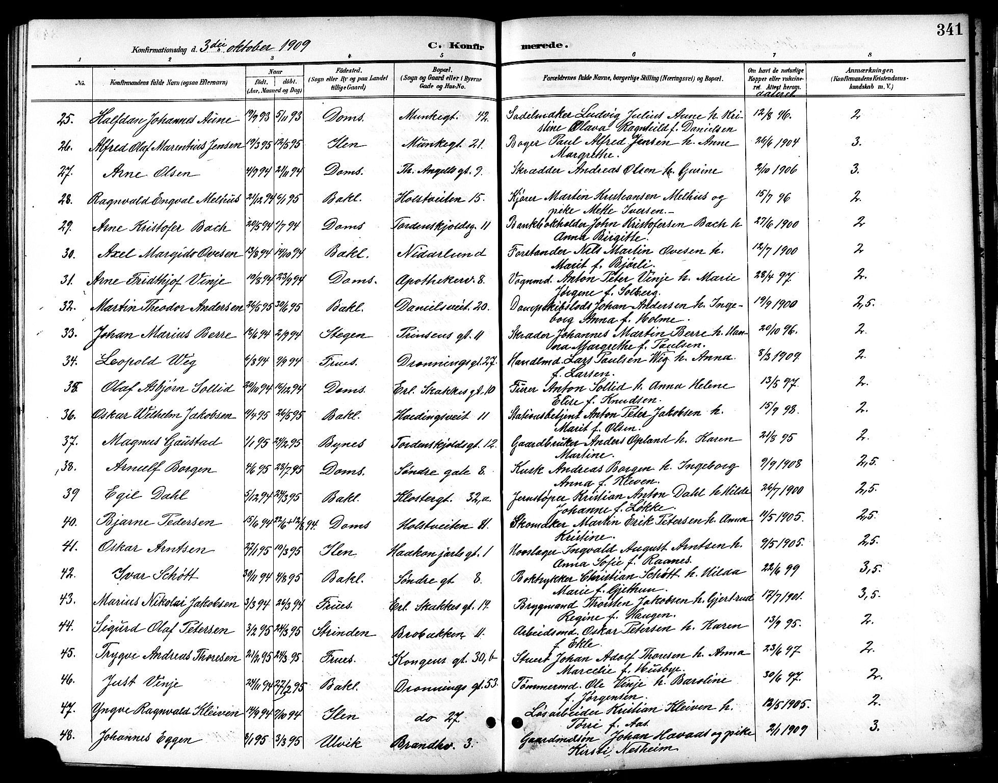 Ministerialprotokoller, klokkerbøker og fødselsregistre - Sør-Trøndelag, AV/SAT-A-1456/601/L0094: Parish register (copy) no. 601C12, 1898-1911, p. 341