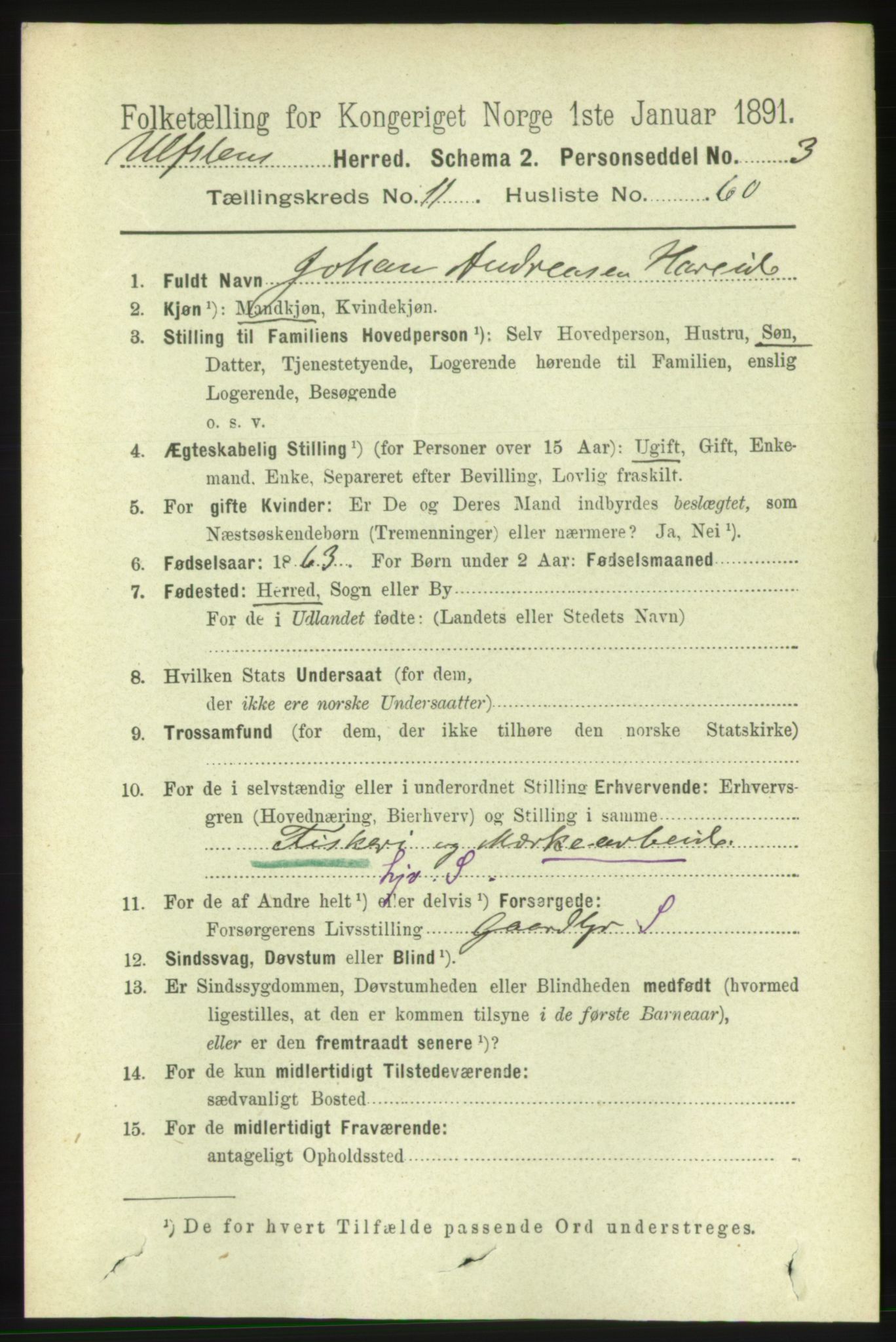 RA, 1891 census for 1516 Ulstein, 1891, p. 3797