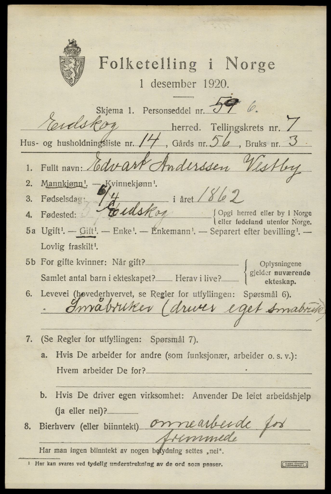 SAH, 1920 census for Eidskog, 1920, p. 8555