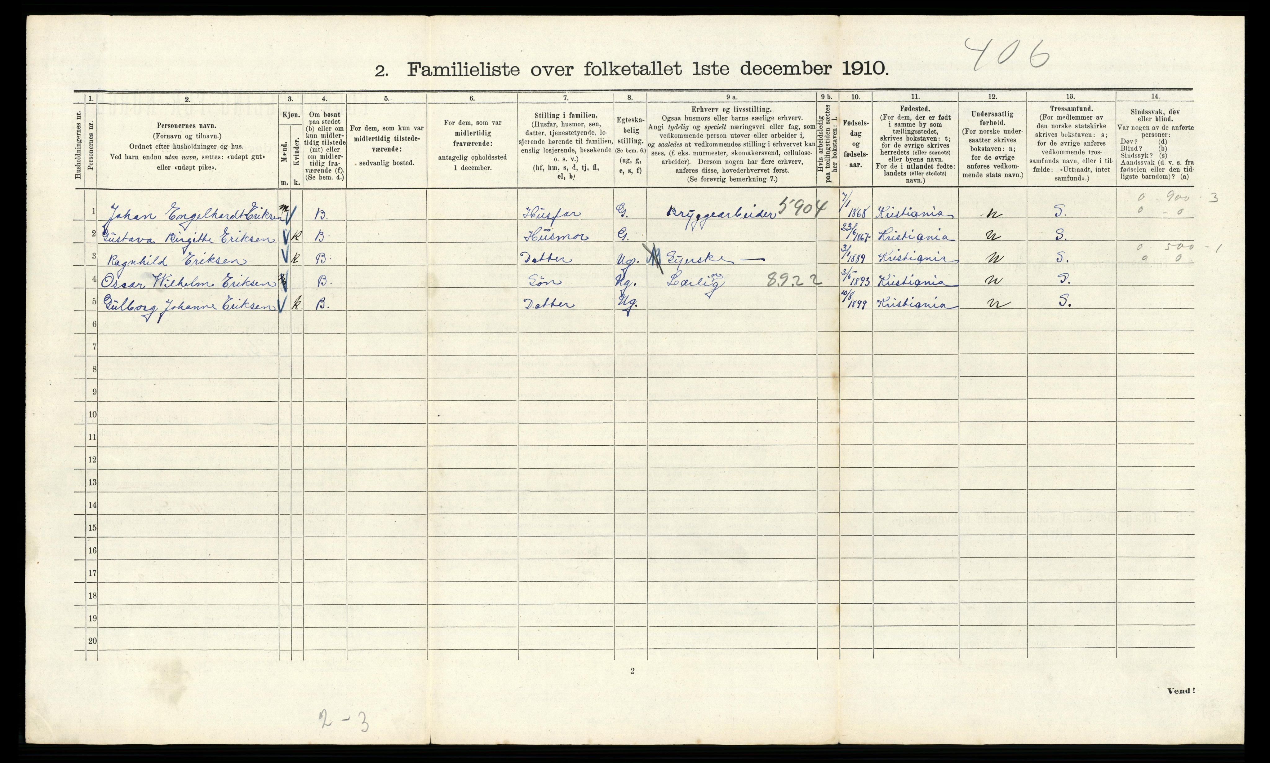 RA, 1910 census for Kristiania, 1910, p. 124194