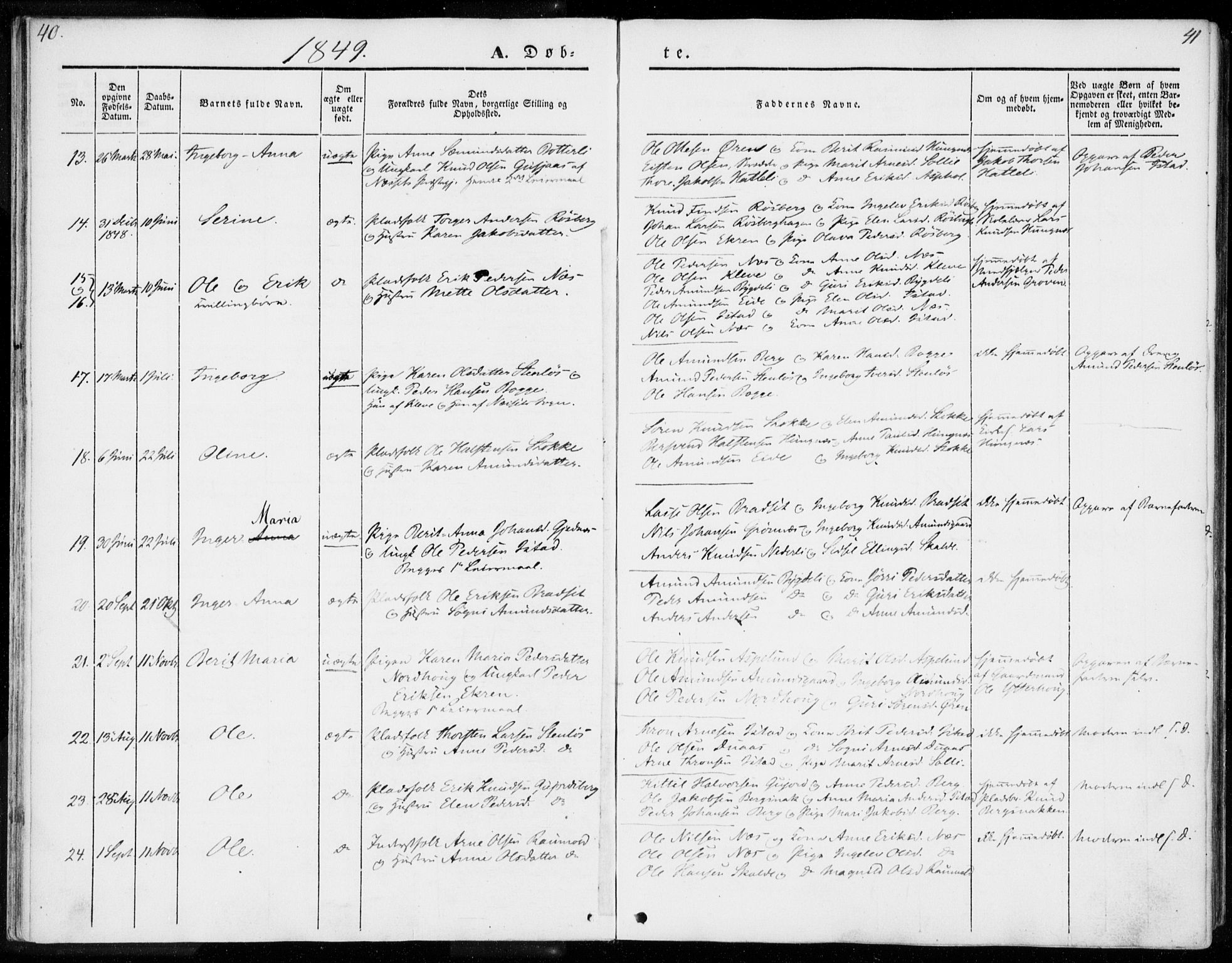 Ministerialprotokoller, klokkerbøker og fødselsregistre - Møre og Romsdal, SAT/A-1454/557/L0680: Parish register (official) no. 557A02, 1843-1869, p. 40-41