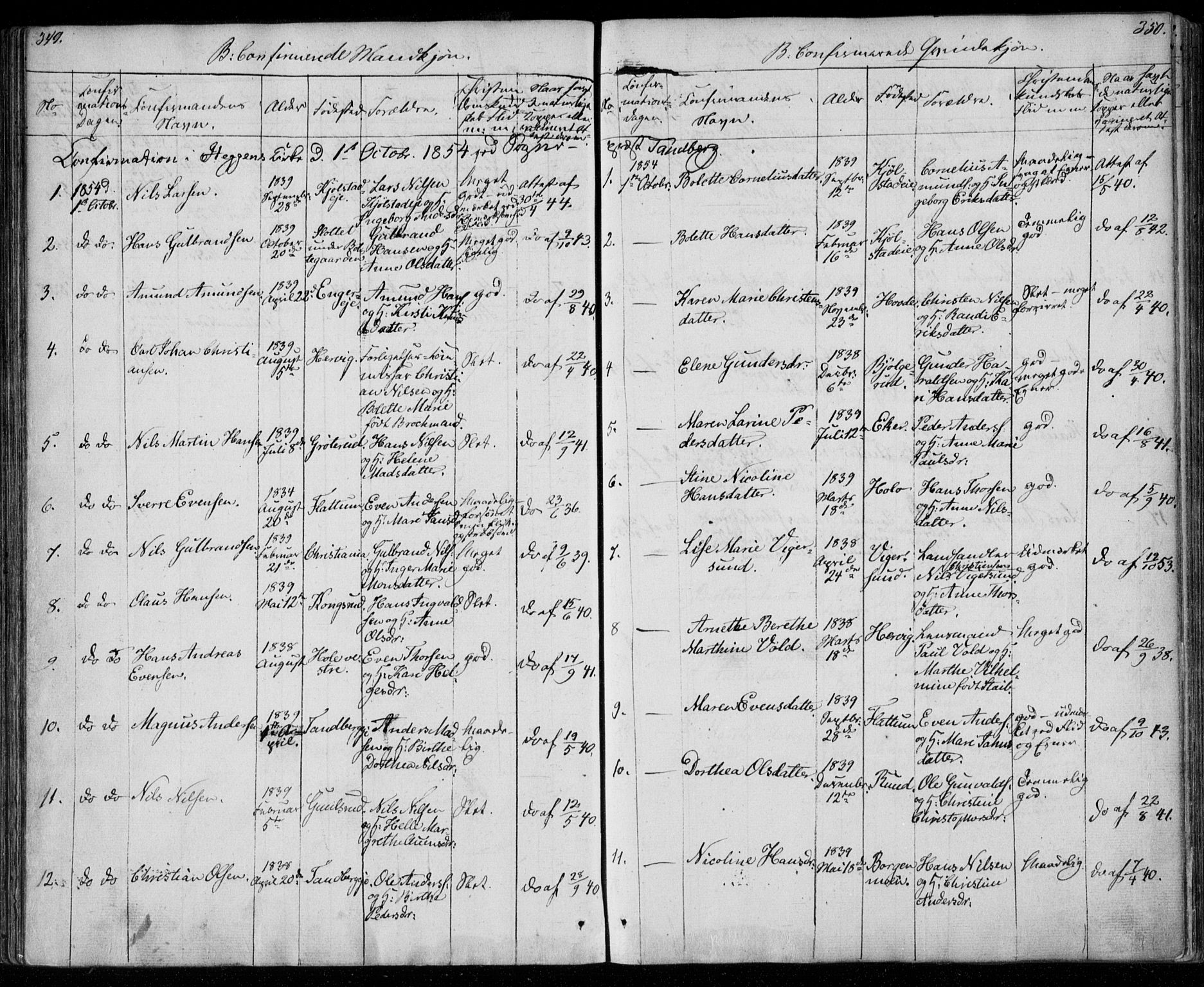 Modum kirkebøker, AV/SAKO-A-234/F/Fa/L0008: Parish register (official) no. 8, 1851-1859, p. 349-350