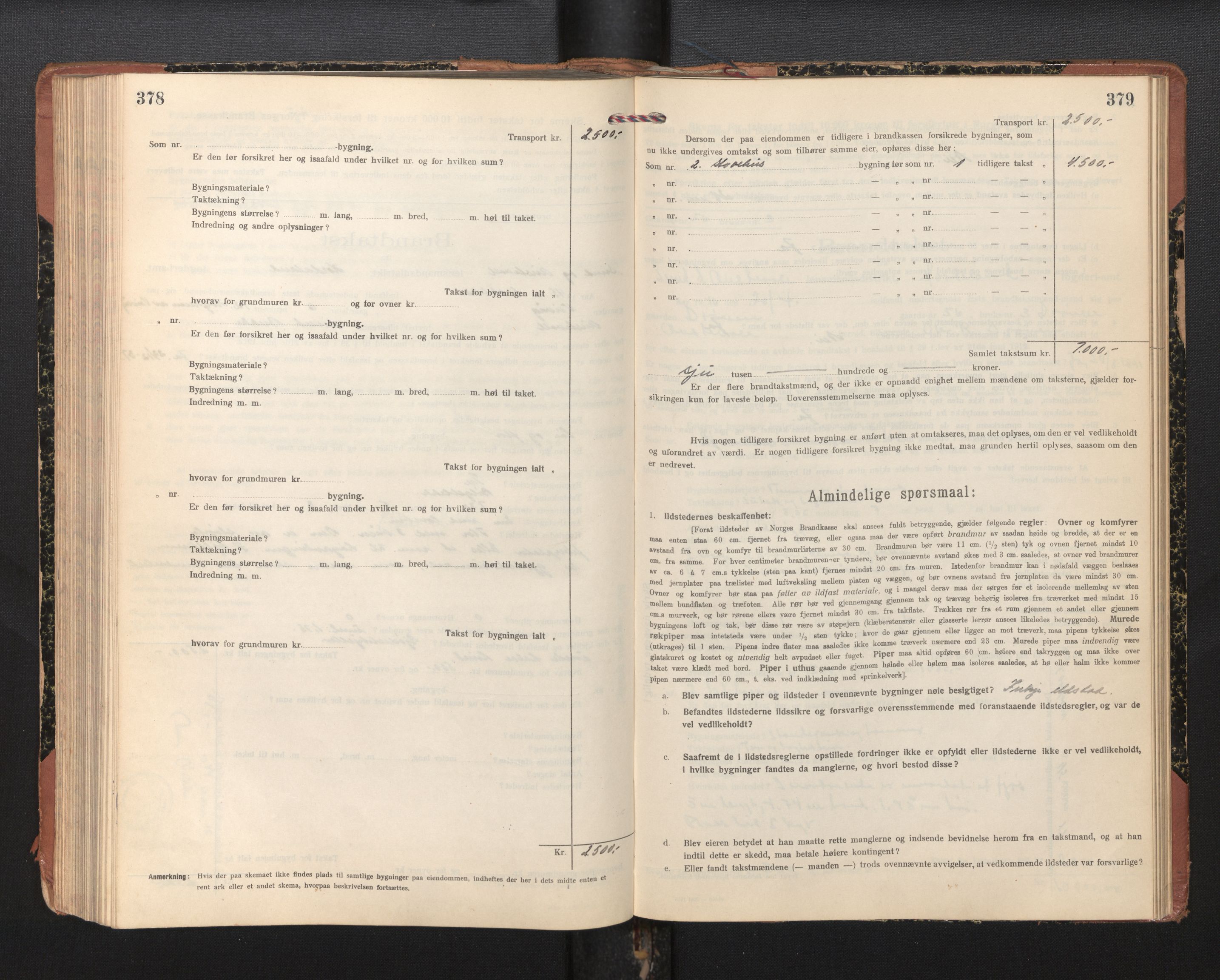 Lensmannen i Sund og Austevoll, SAB/A-35201/0012/L0004: Branntakstprotokoll, skjematakst, 1917-1949, p. 378-379