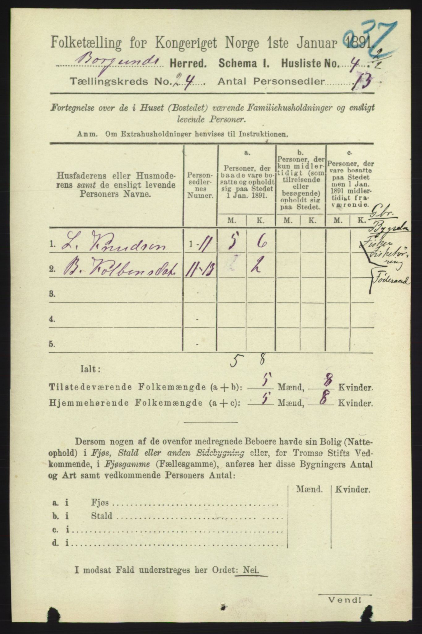 RA, 1891 census for 1531 Borgund, 1891, p. 7091