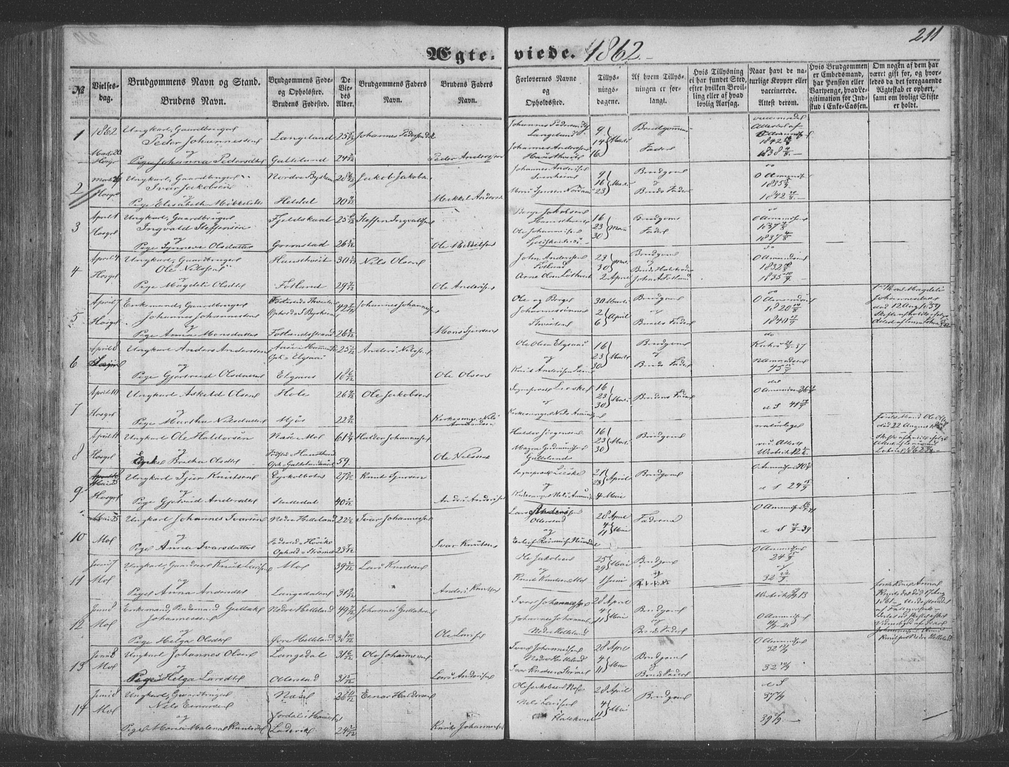 Hosanger sokneprestembete, AV/SAB-A-75801/H/Haa: Parish register (official) no. A 8, 1849-1863, p. 211