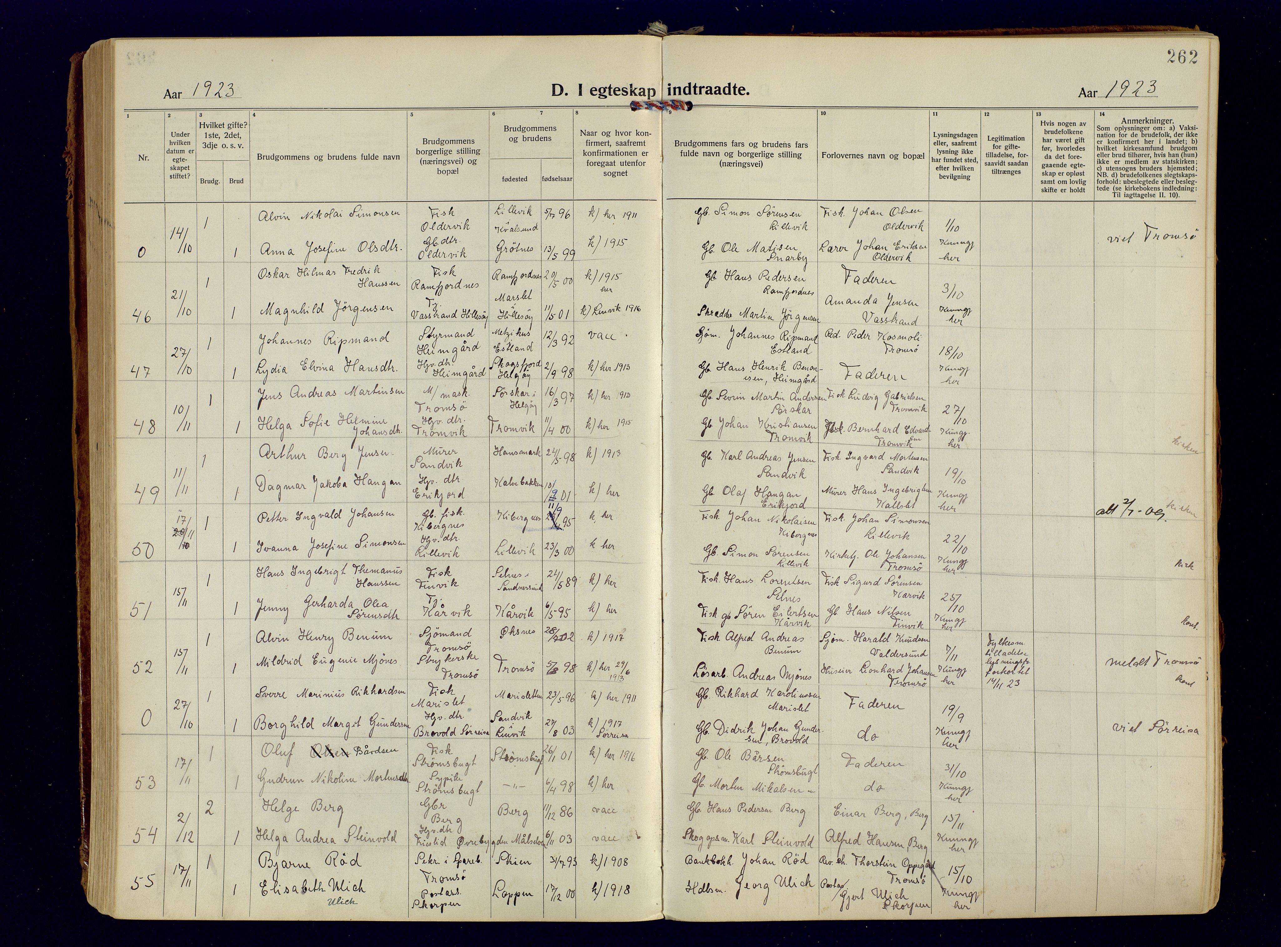 Tromsøysund sokneprestkontor, SATØ/S-1304/G/Ga/L0009kirke: Parish register (official) no. 9, 1922-1934, p. 262