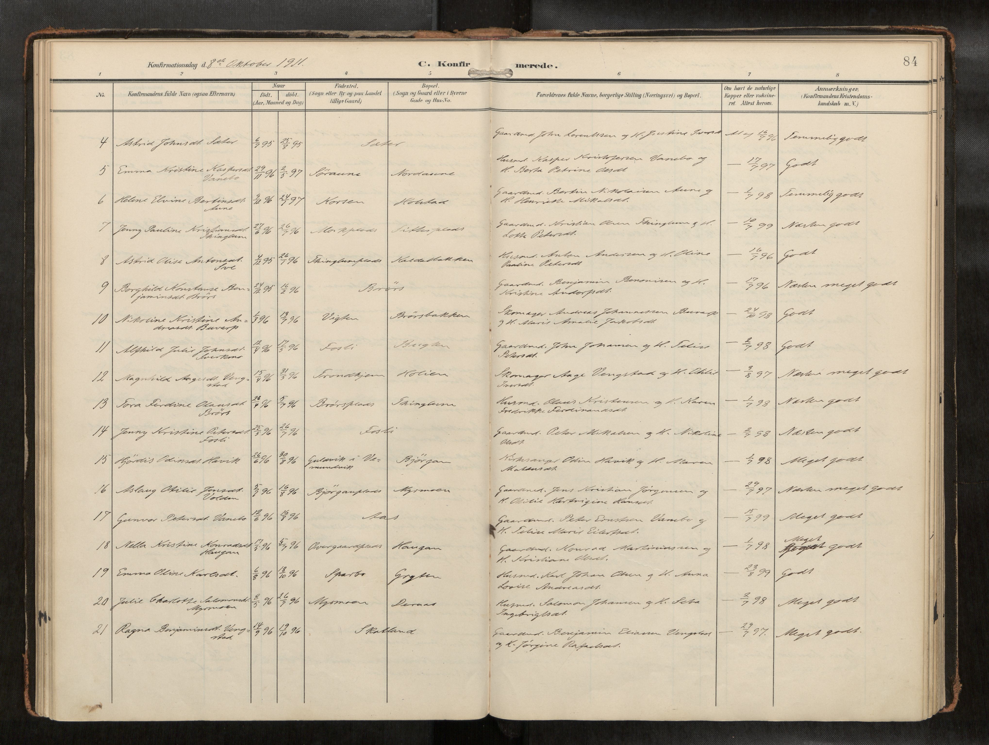 Ministerialprotokoller, klokkerbøker og fødselsregistre - Nord-Trøndelag, AV/SAT-A-1458/742/L0409a: Parish register (official) no. 742A03, 1906-1924, p. 84