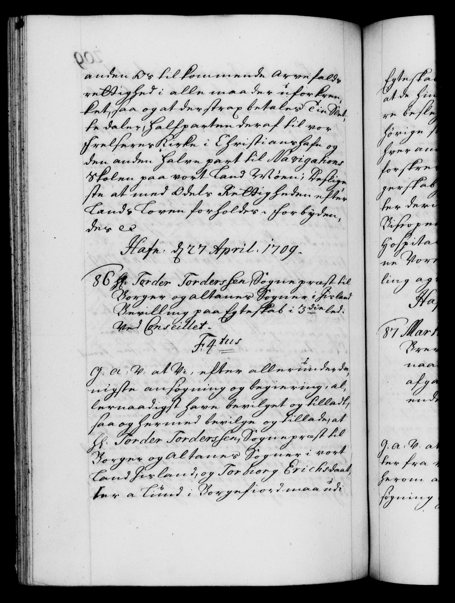 Danske Kanselli 1572-1799, AV/RA-EA-3023/F/Fc/Fca/Fcaa/L0020: Norske registre, 1708-1711, p. 209b