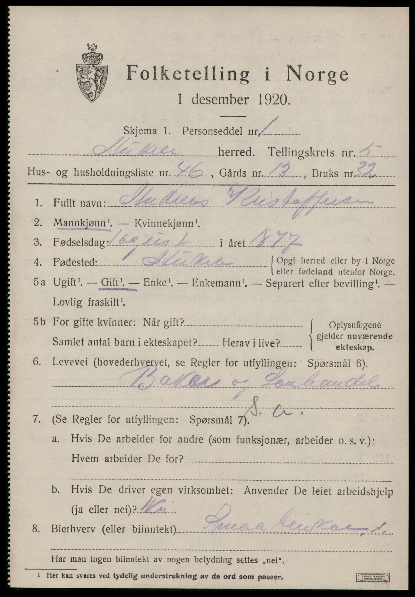 SAT, 1920 census for Aukra, 1920, p. 3877