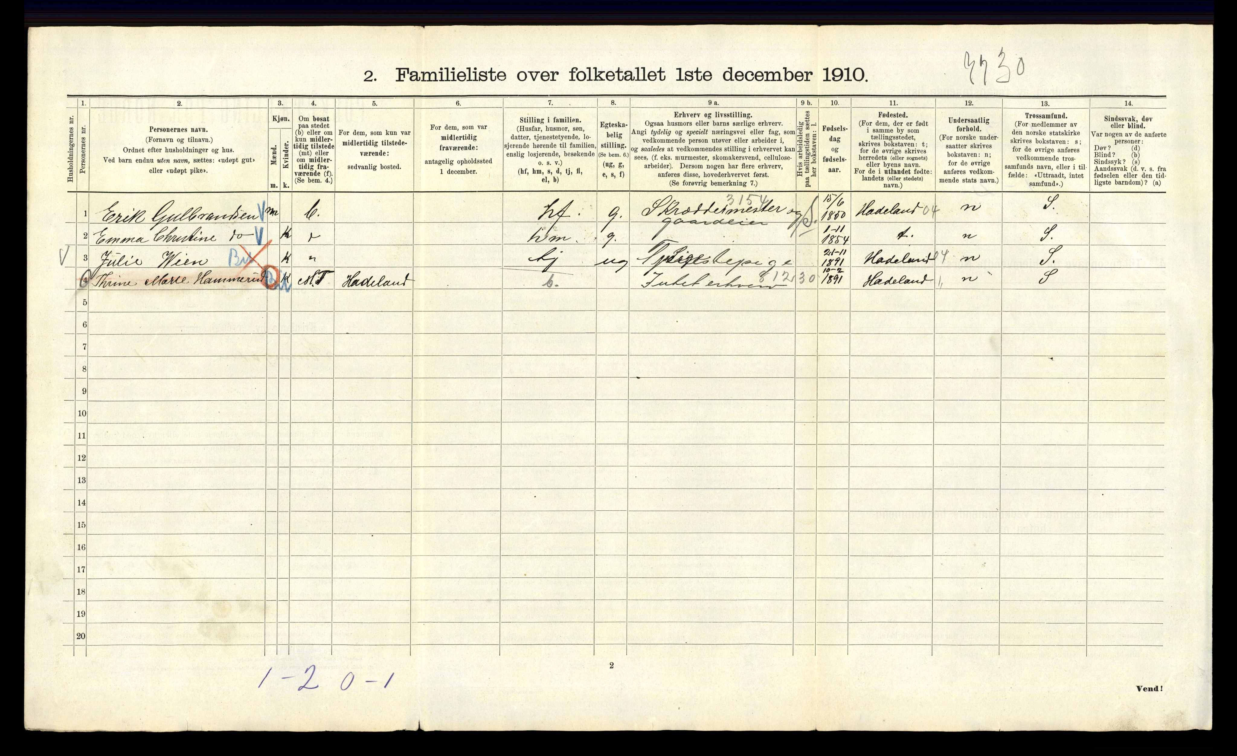 RA, 1910 census for Kristiania, 1910, p. 53376